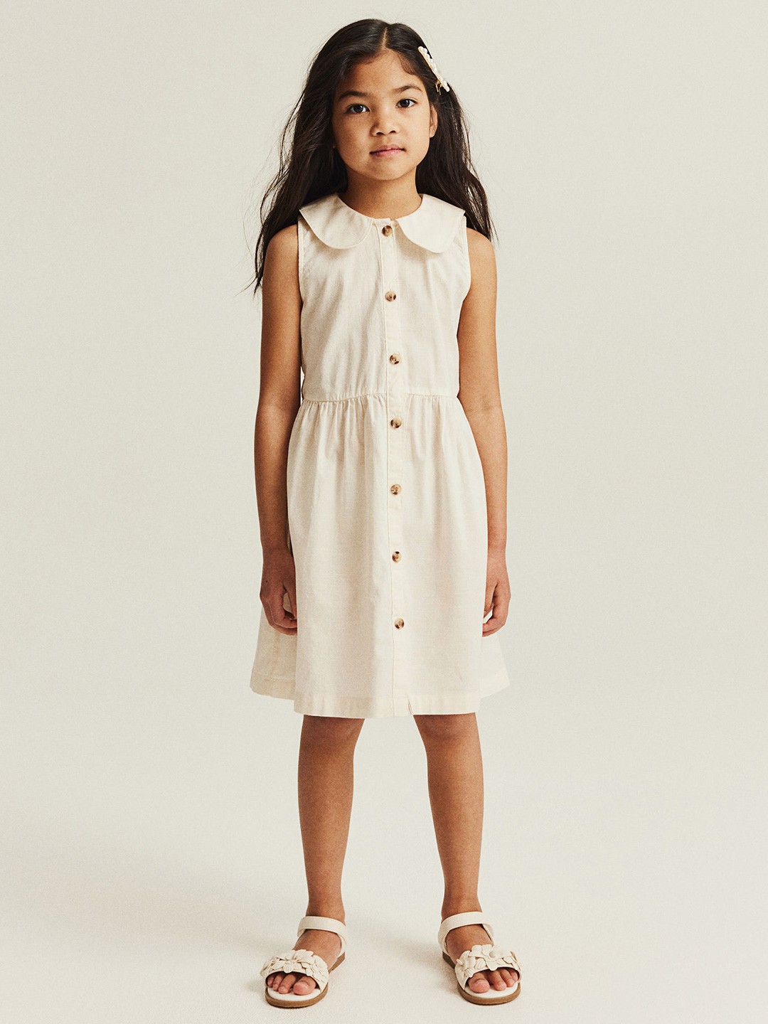 

H&M Girls Cotton Sleeveless Shirt Dress, White
