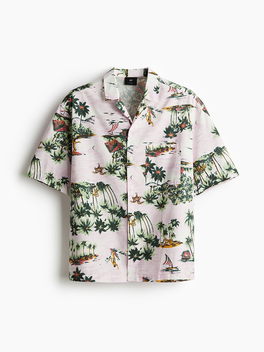 

H&M Men Pure Cotton Loose Fit Resort Shirt, Pink