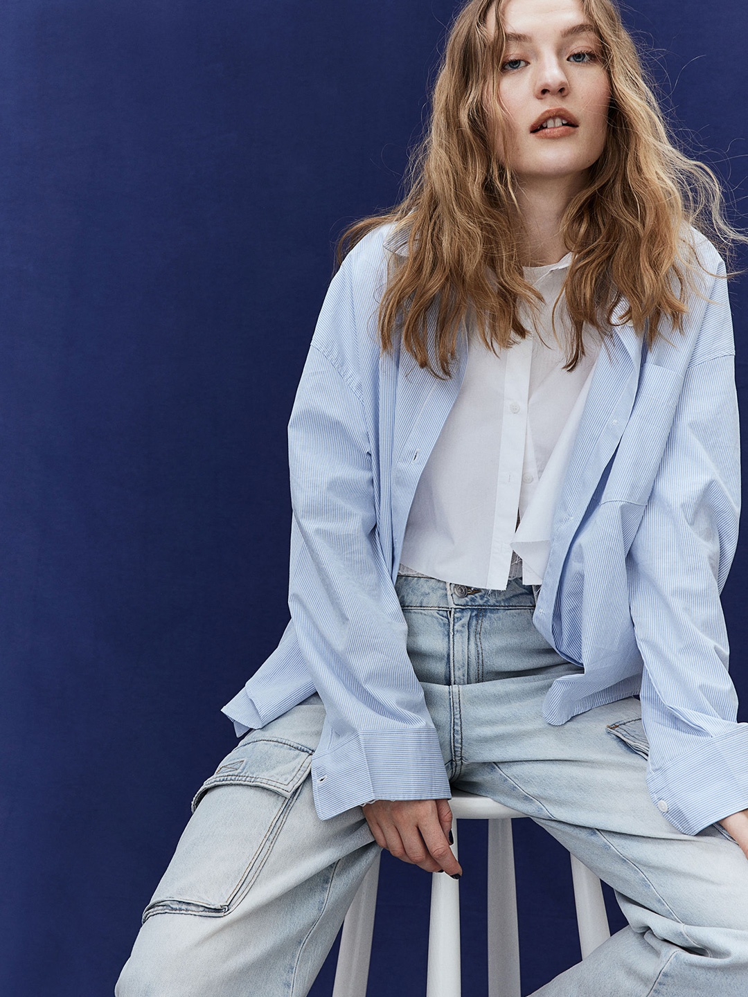 

H&M Oversized Cotton Shirt, Blue