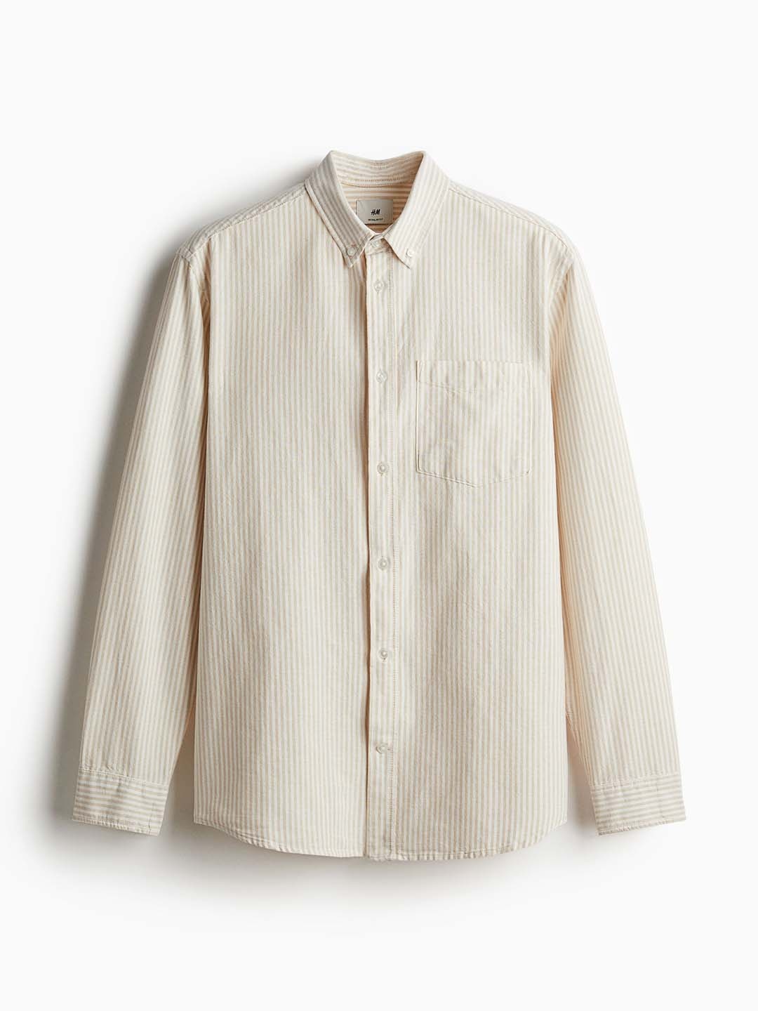 

H&M Pure Cotton Regular Fit Oxford Shirt, Beige
