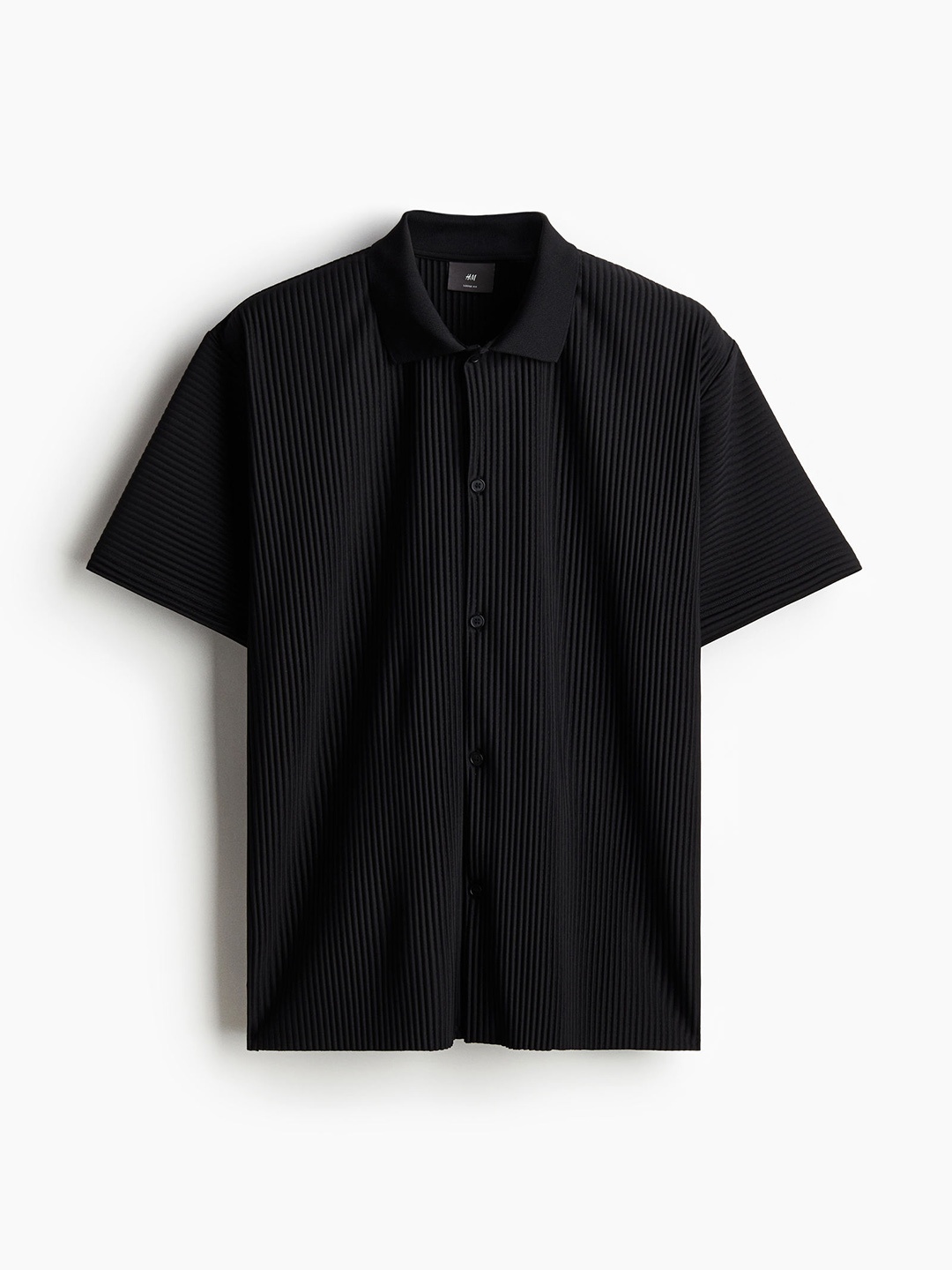 

H&M Men Loose Fit Pleated Shirt, Black
