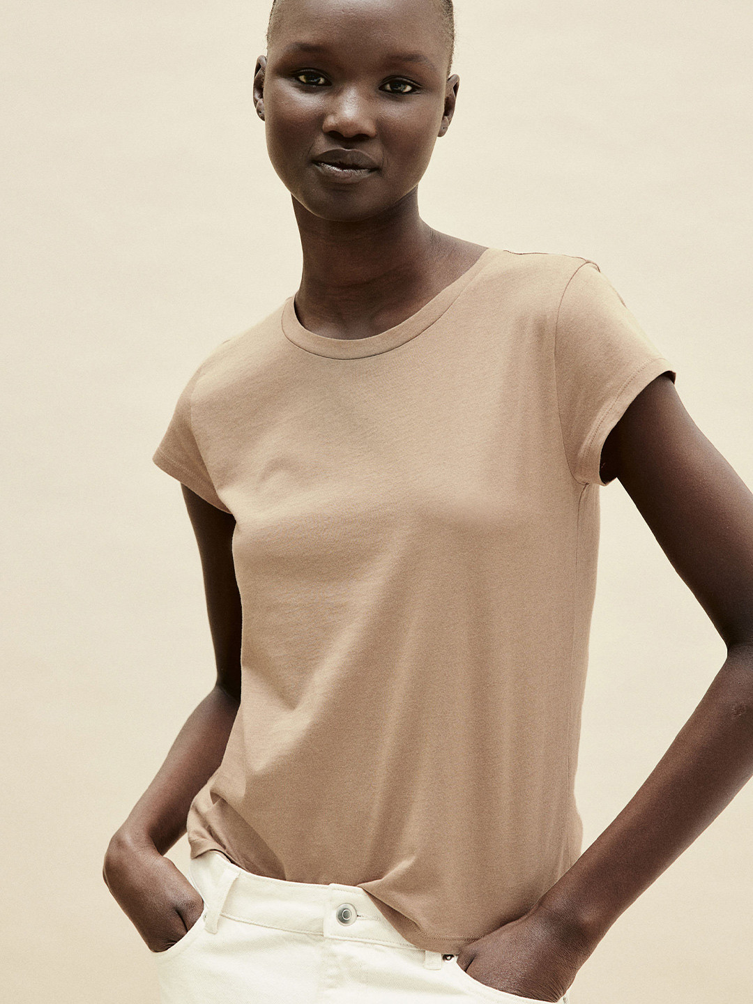 

H&M Pure Cotton T-shirt, Beige