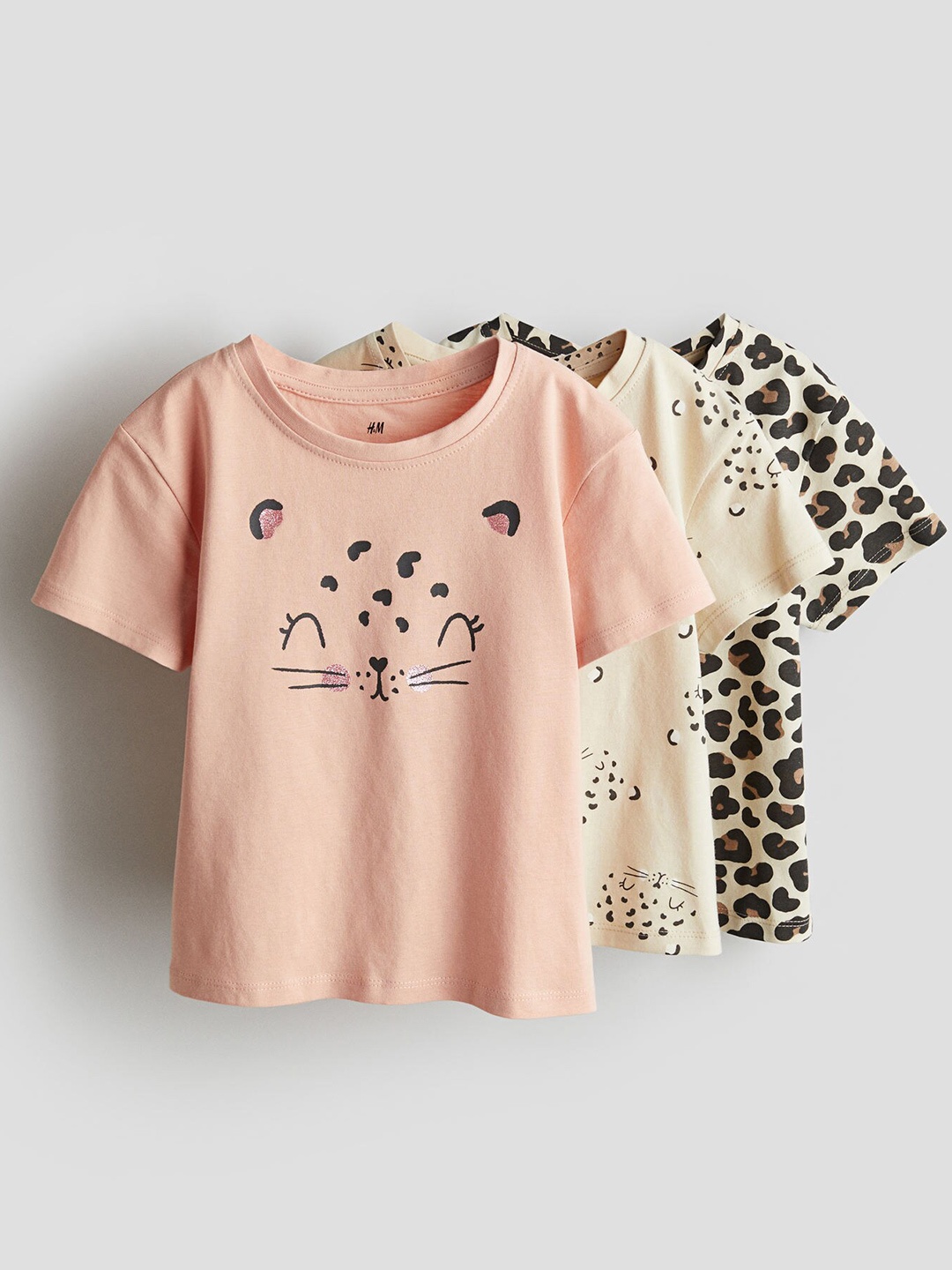 

H&M Girls 3-Pack Cotton Jersey Tops, Pink