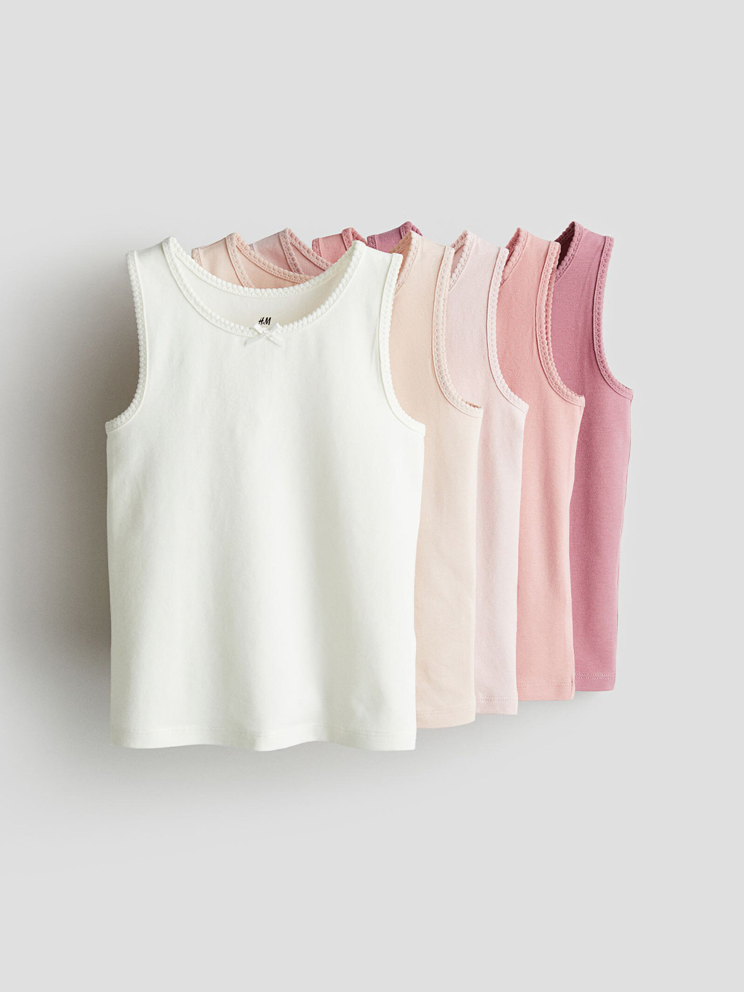 

H&M Girls 5-Pack Scallop-Edge Vest Tops, White