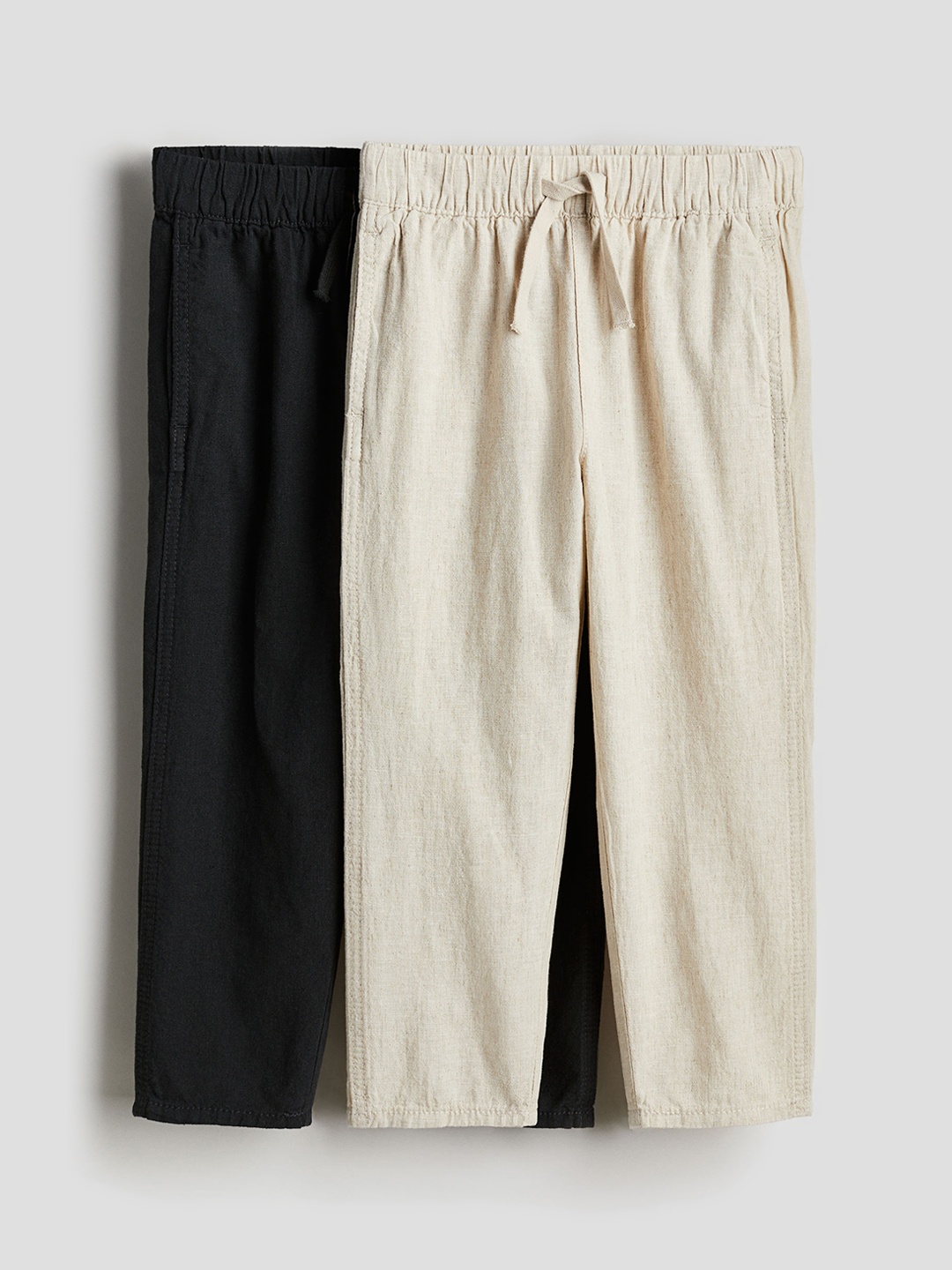 

H&M Boys 2-Pack Linen-Blend Trousers, Black