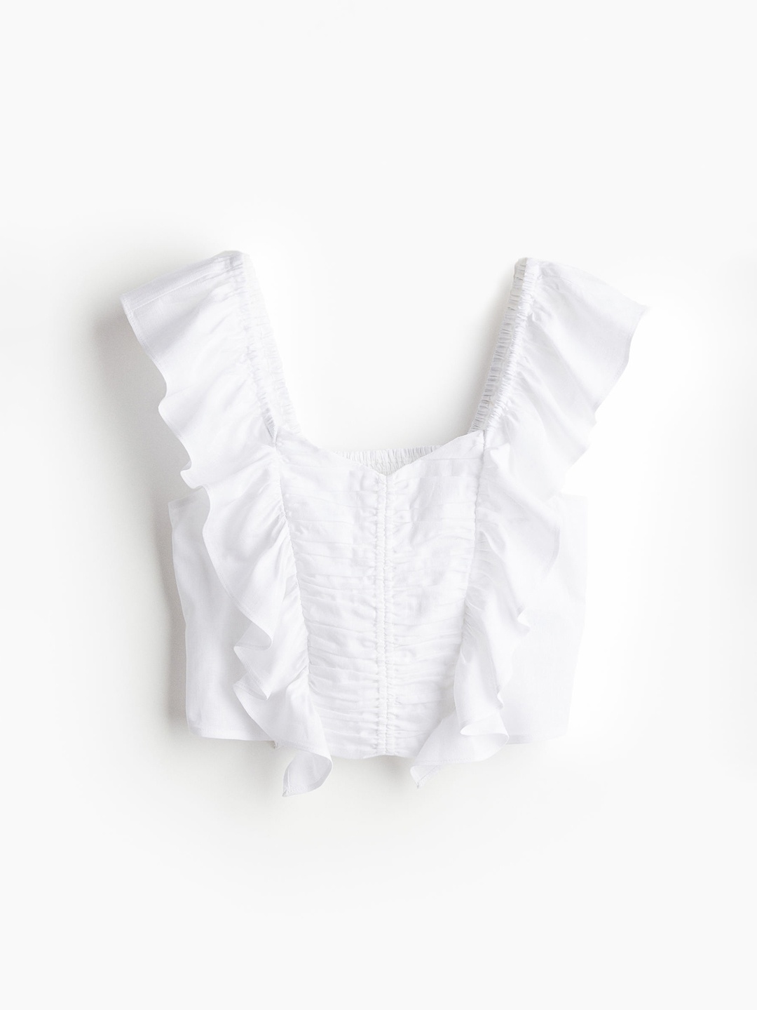 

H&M Women Linen-Blend Cropped Blouse, White