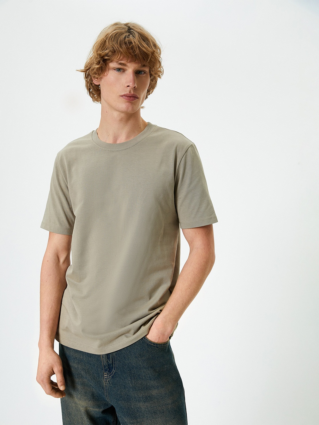 

Koton Round Neck Short Sleeves Cotton T-shirt, Khaki