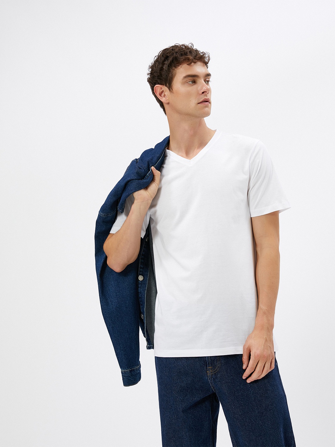 

Koton V-Neck Pure Cotton T-shirt, White