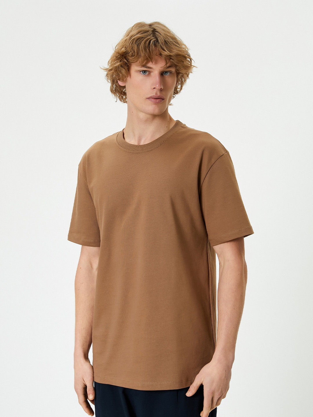 

Koton Round Neck Pure Cotton T-shirt, Camel brown