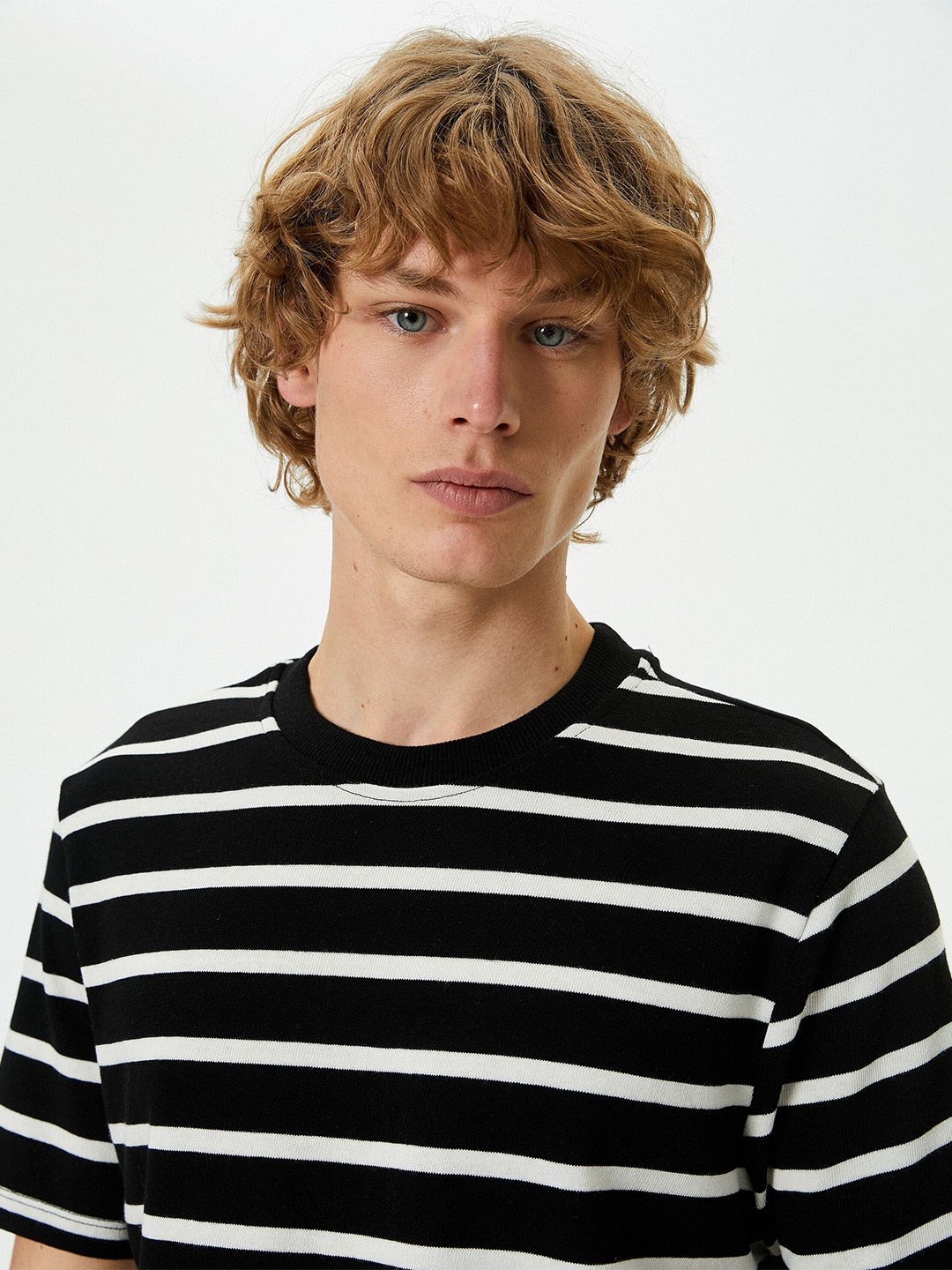 

Koton Striped Short Sleeves Pure Cotton T-shirt, Black