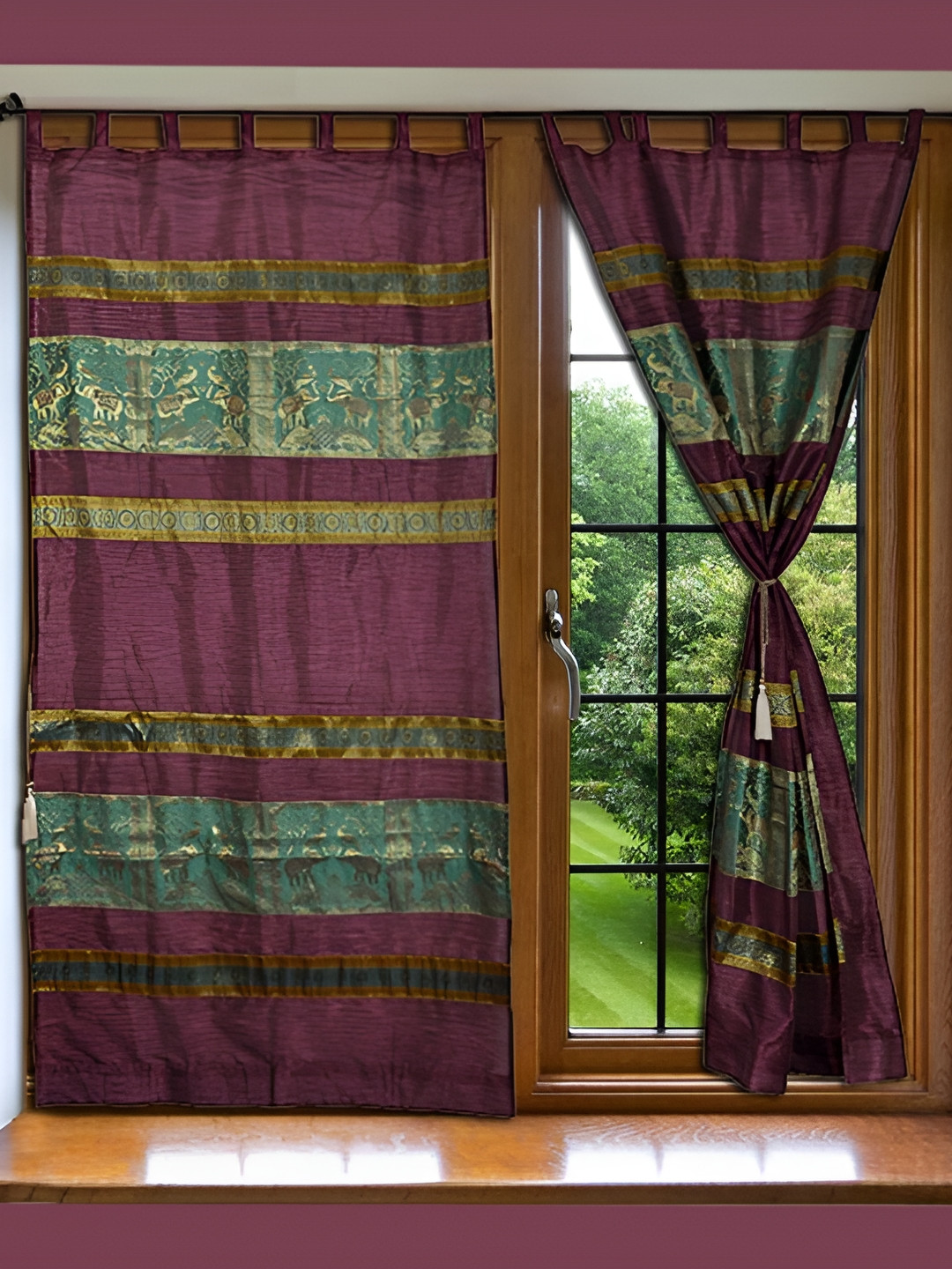 

Lal Haveli Green 2 Pieces Floral Sheer Long Door Curtains, Multi