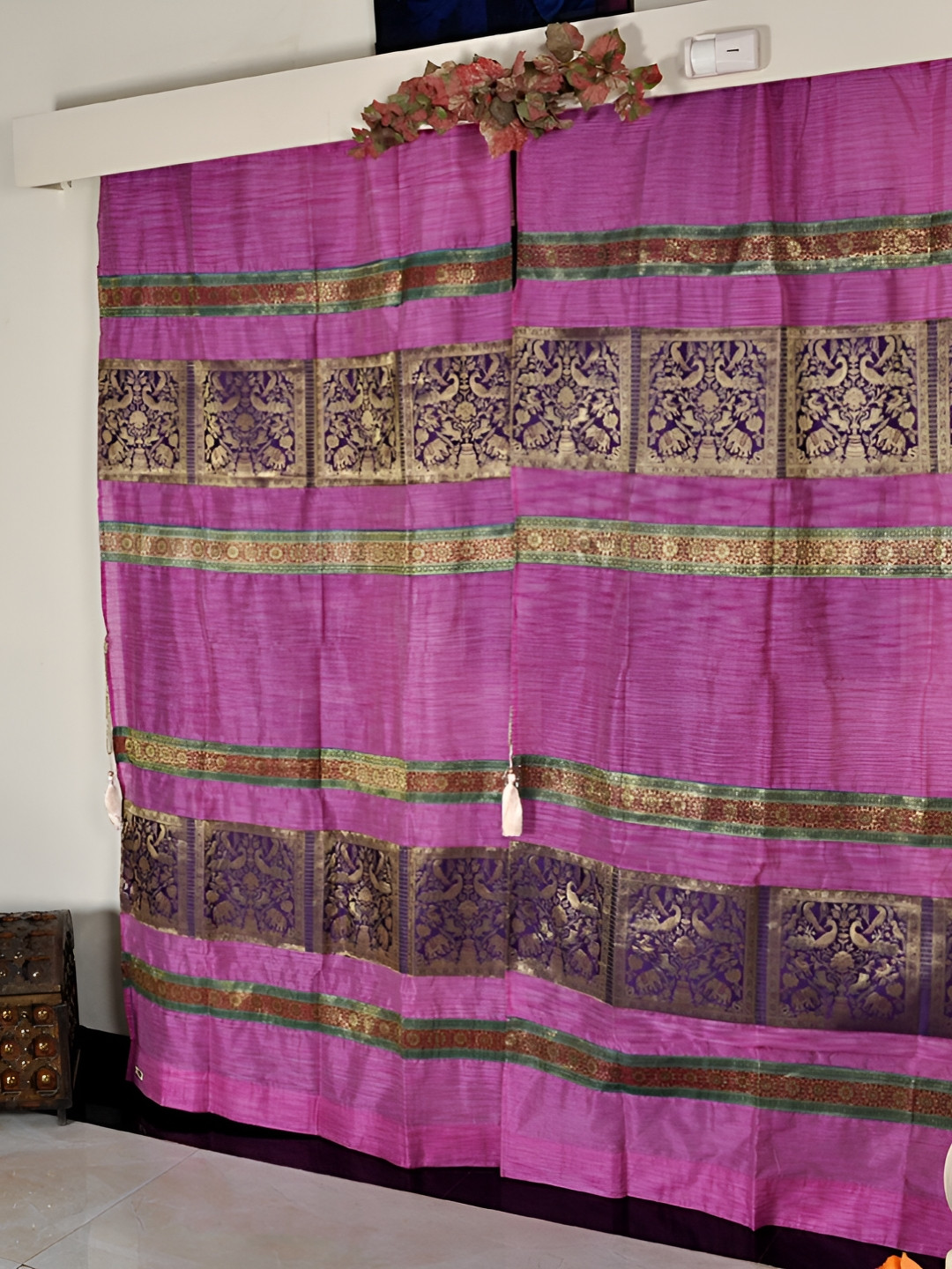 

Lal Haveli Pink 2 Pieces Floral Sheer Long Door Curtains