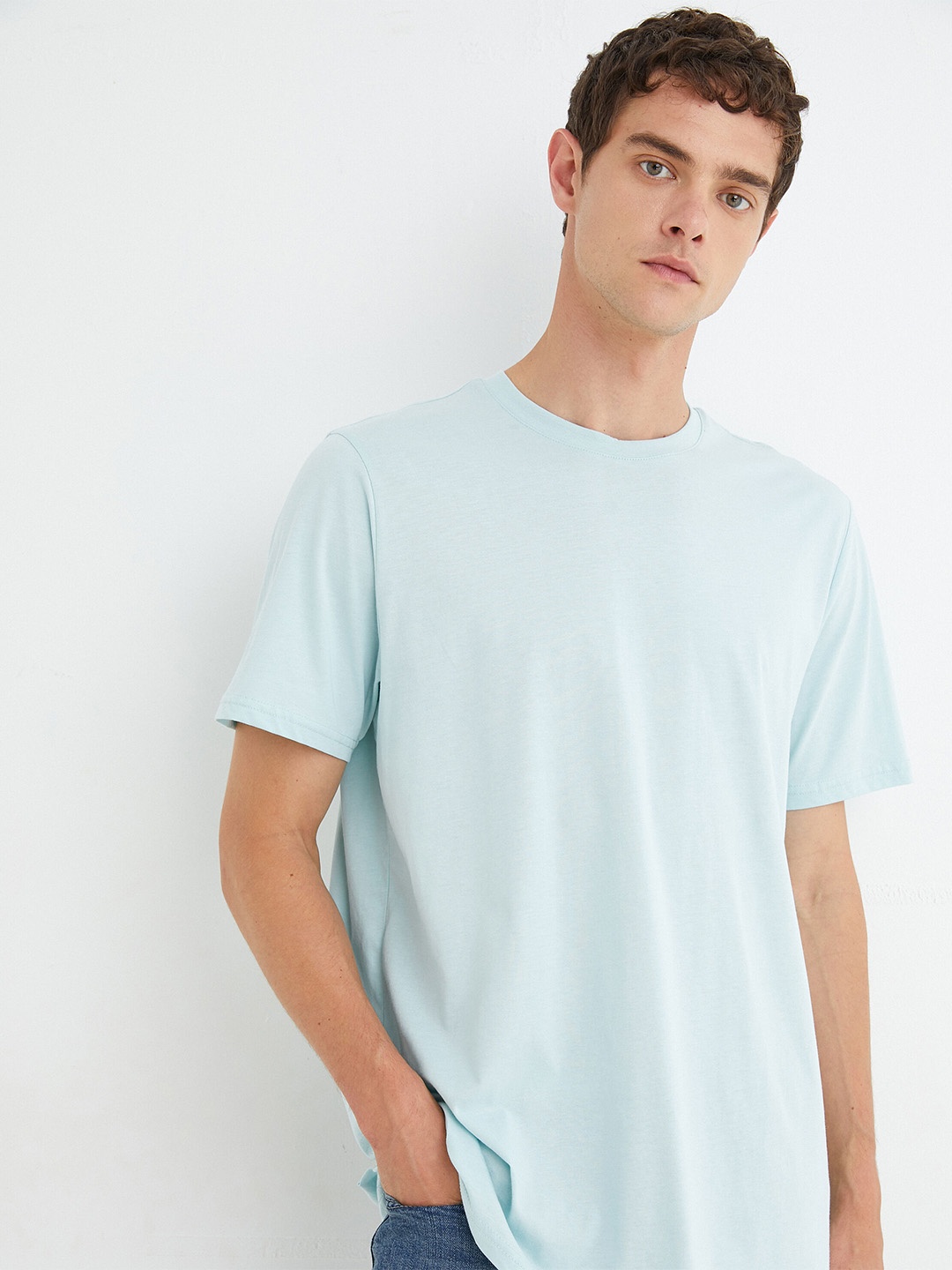 

Koton Round Neck Short Sleeves Cotton T-shirt, Turquoise blue