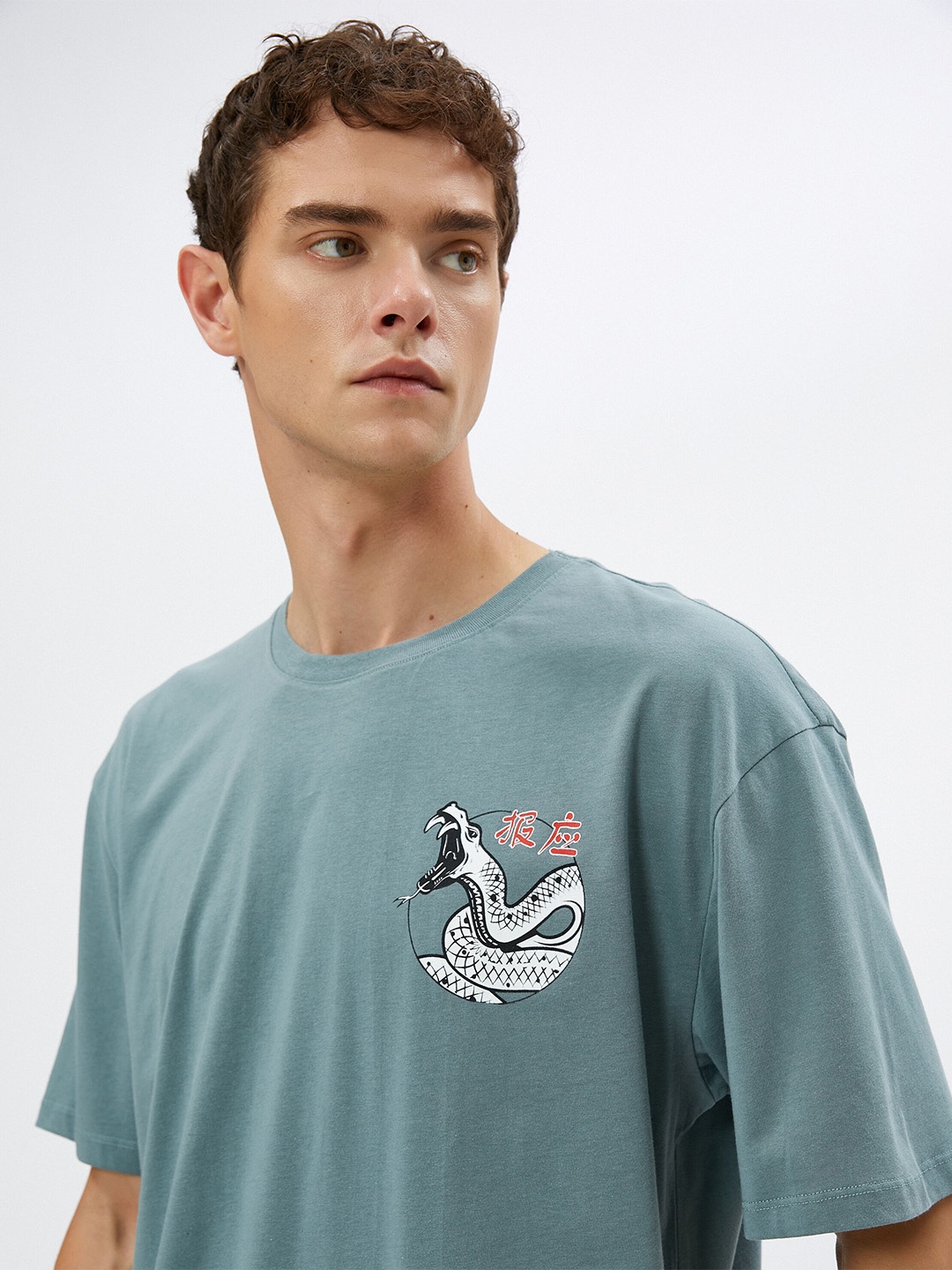 

Koton Printed Round Neck Short Sleeves Cotton T-shirt, Grey