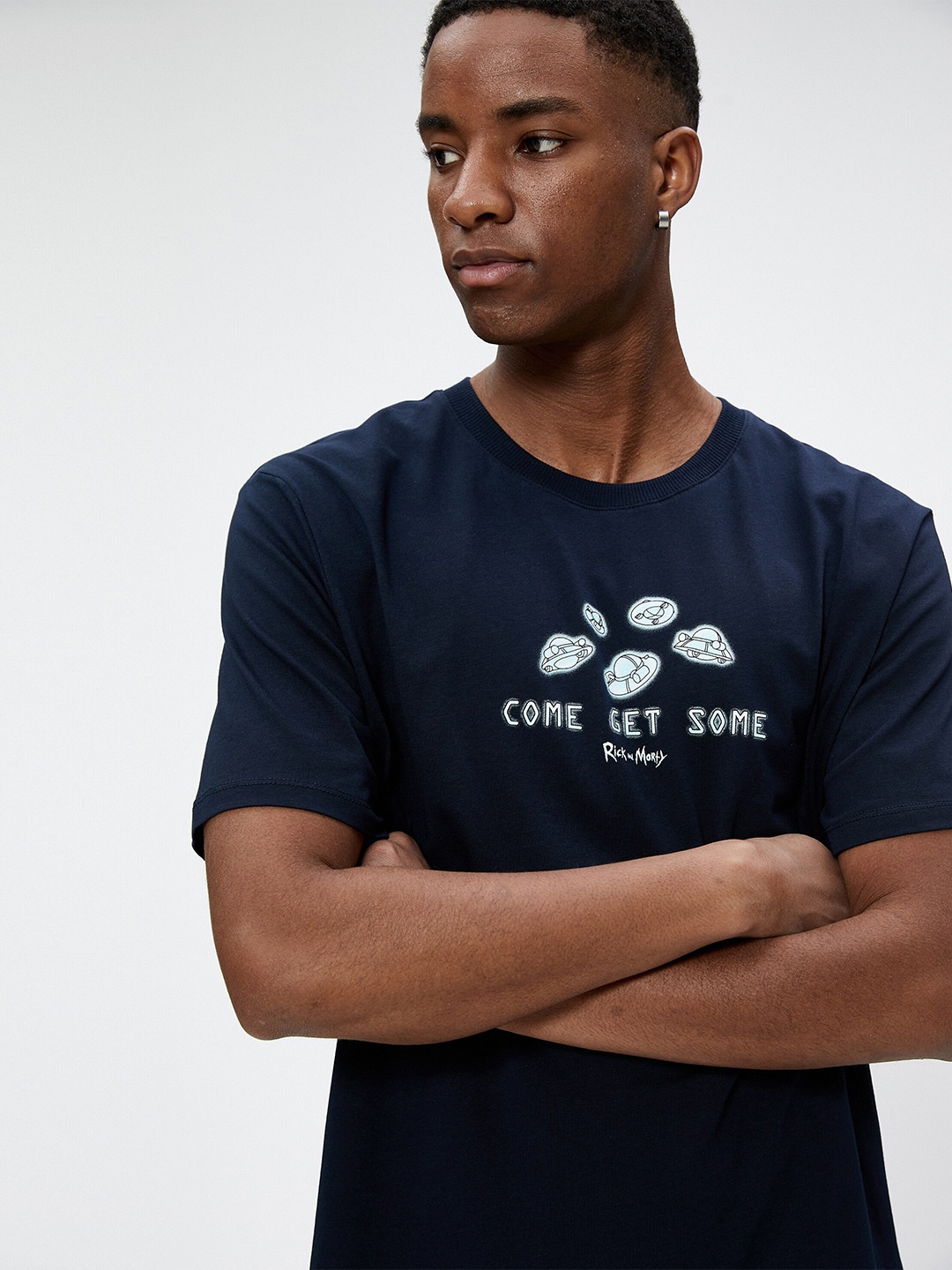 Koton Round Neck Short Sleeves Typography Printed Regular Fit Cotton T-shirt, Blue