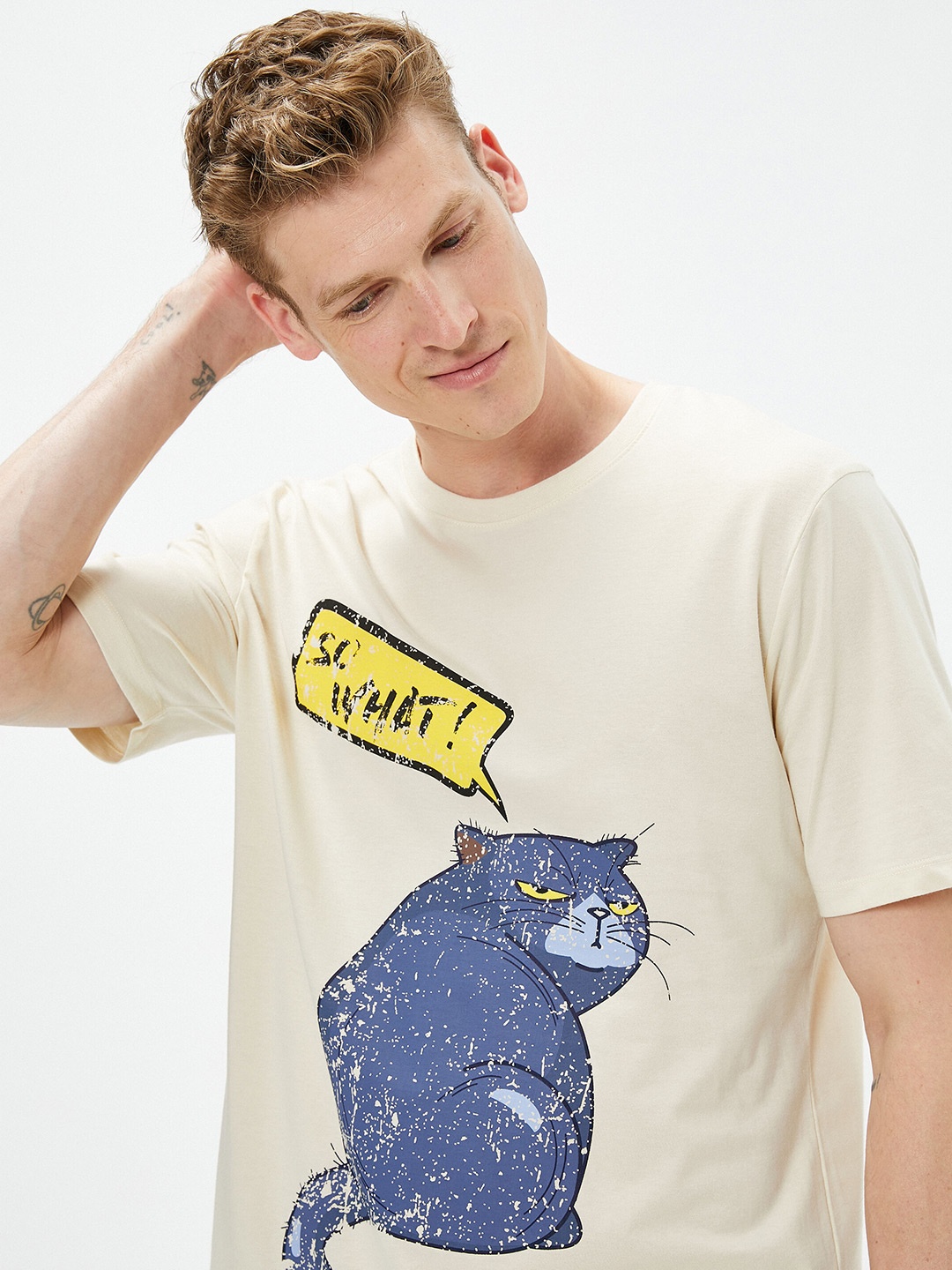 

Koton Graphic Printed Cotton T-shirt, Beige