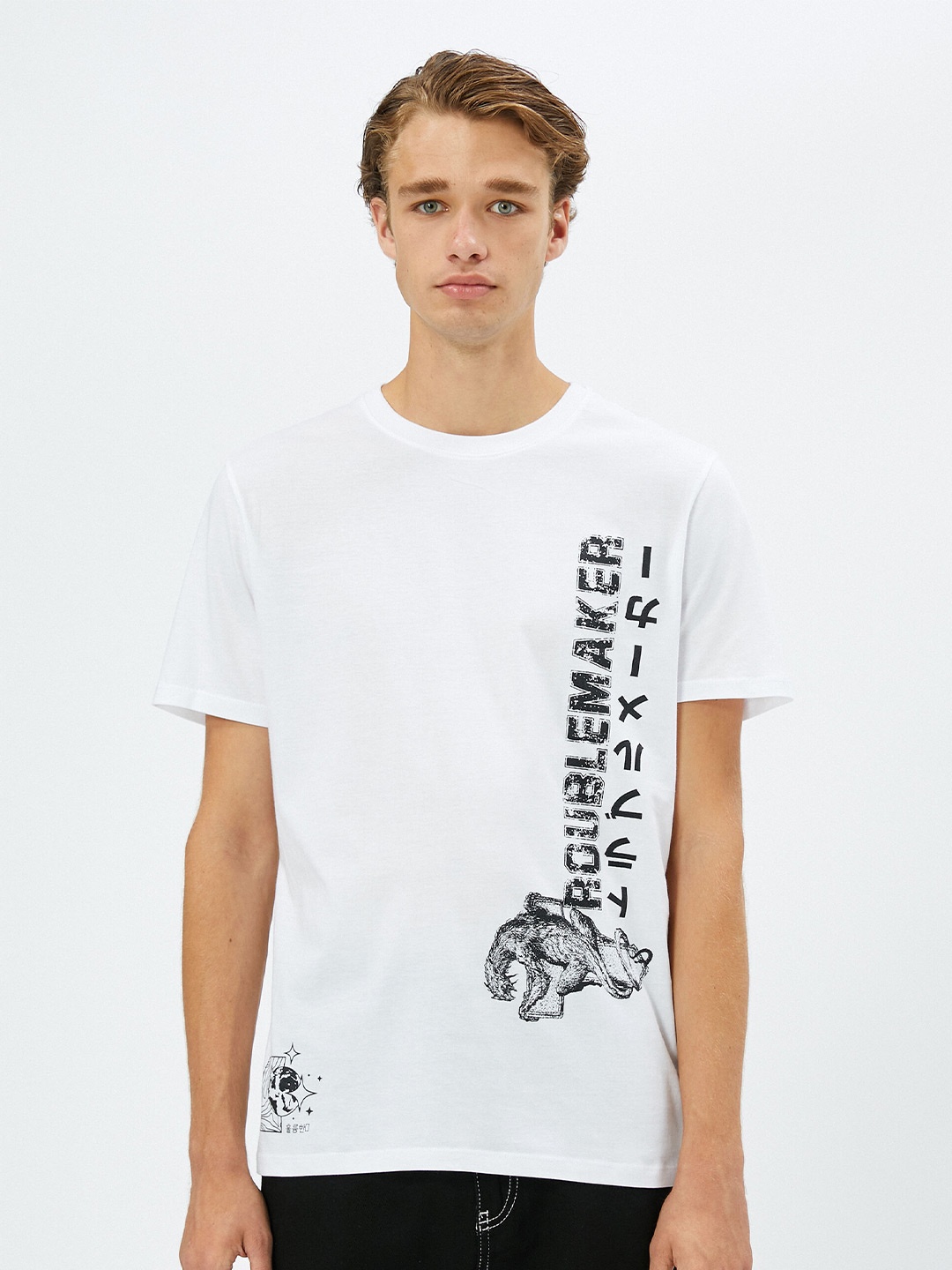

Koton Typography Printed Round Neck Cotton T-shirt, White
