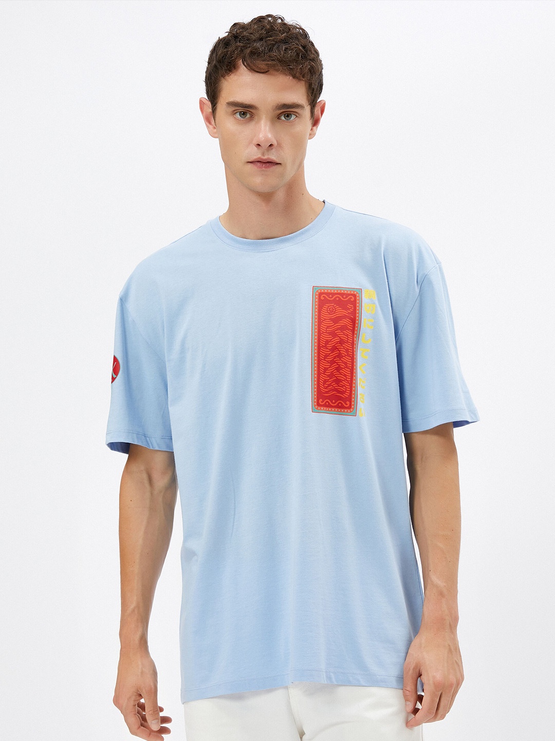 

Koton Printed Round Neck Short Sleeves Cotton T-shirt, Blue