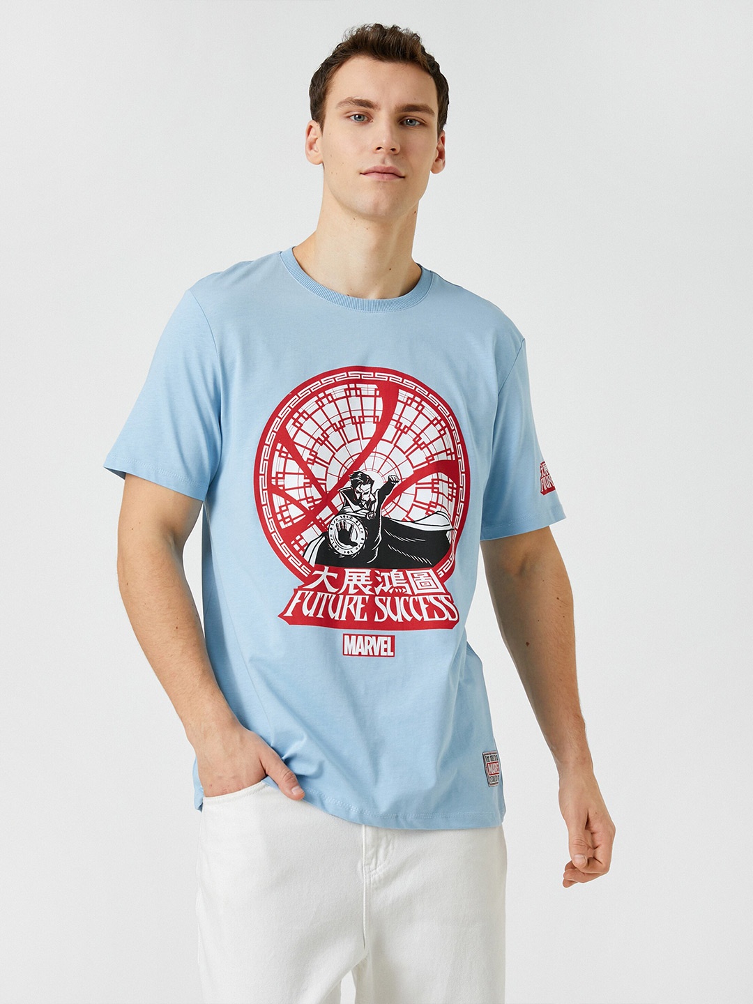 

Koton Printed Round Neck Short Sleeves Cotton T-shirt, Blue