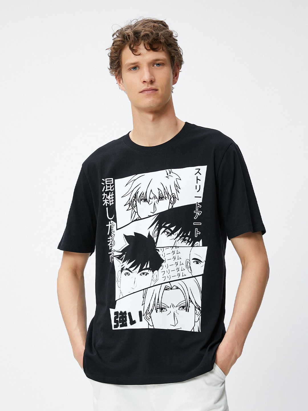 

Koton Round Neck Typography Printed Tropical Cotton T-shirt, Black