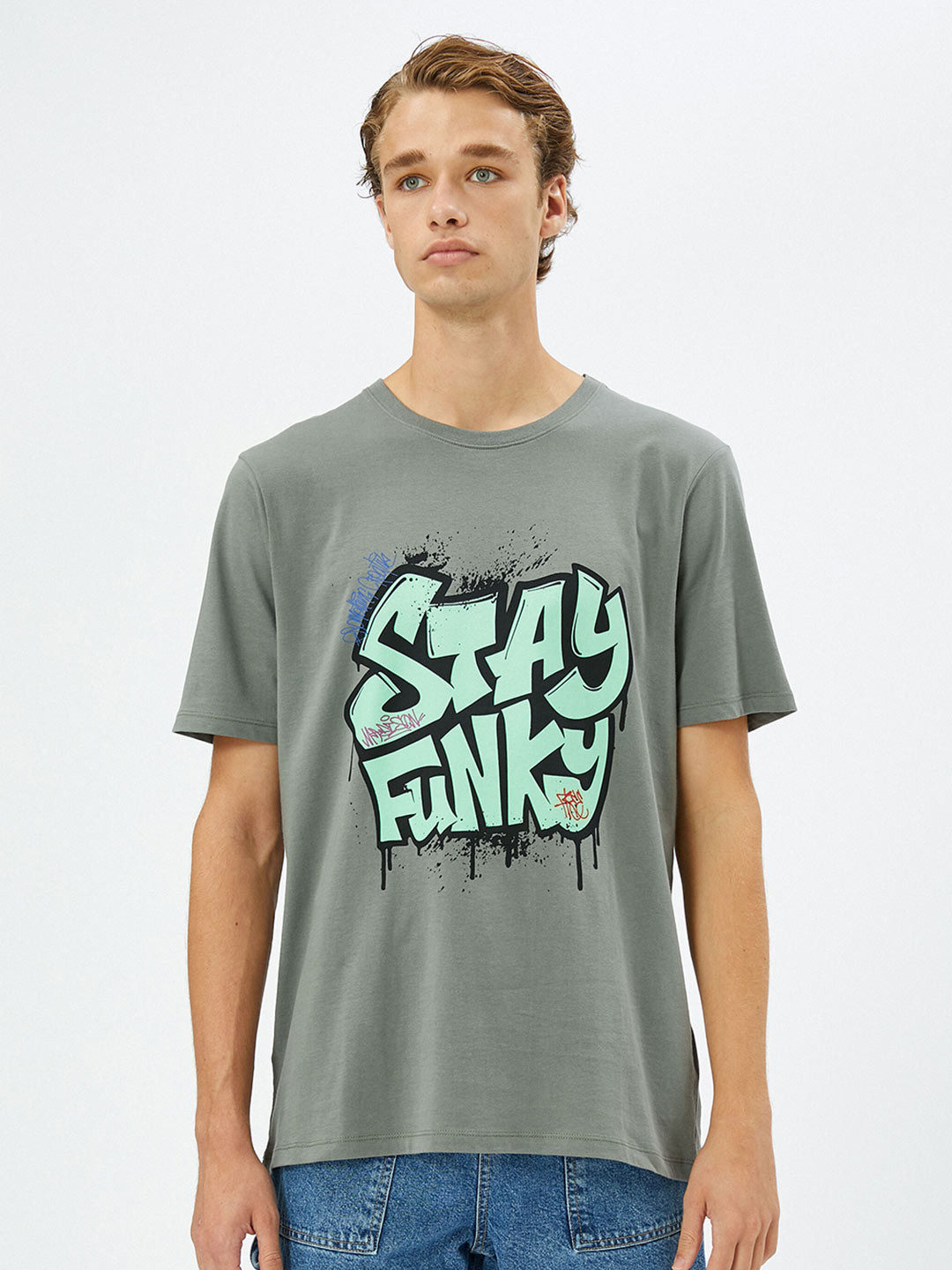 

Koton Typography Printed Cotton T-shirt, Grey
