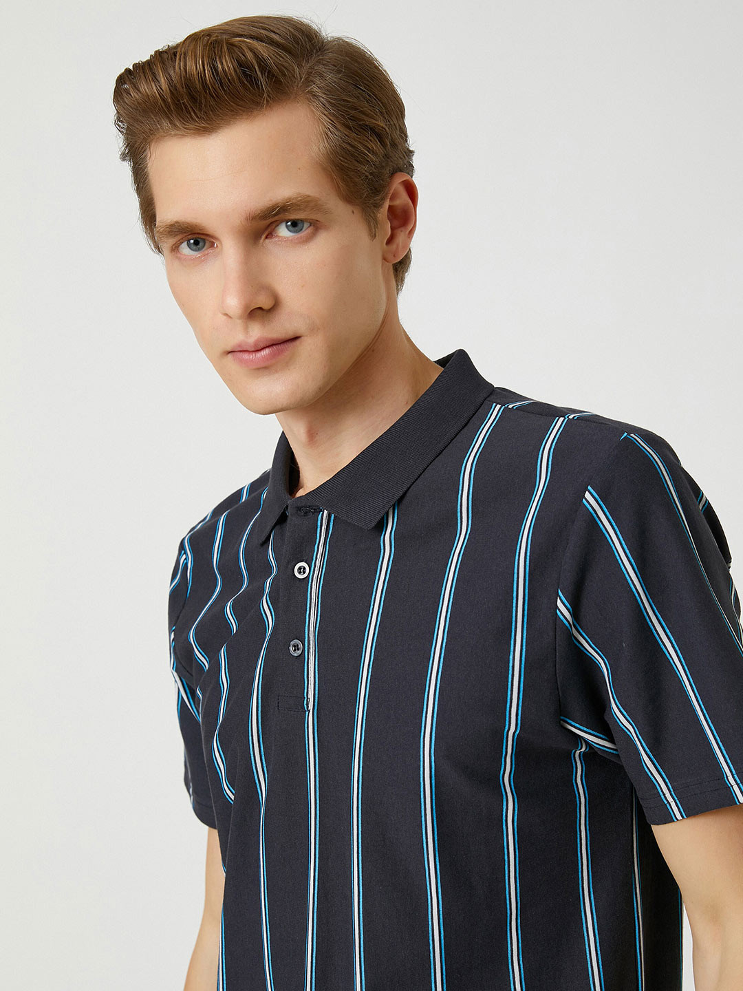 

Koton Striped Polo Collar Short Sleeves Cotton T-shirt, Navy blue