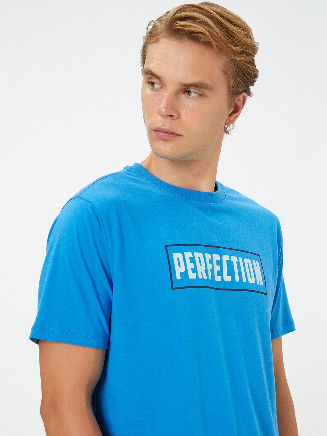 

Koton Typography Printed Round Neck Short Sleeves Cotton Slim Fit T-shirt, Blue