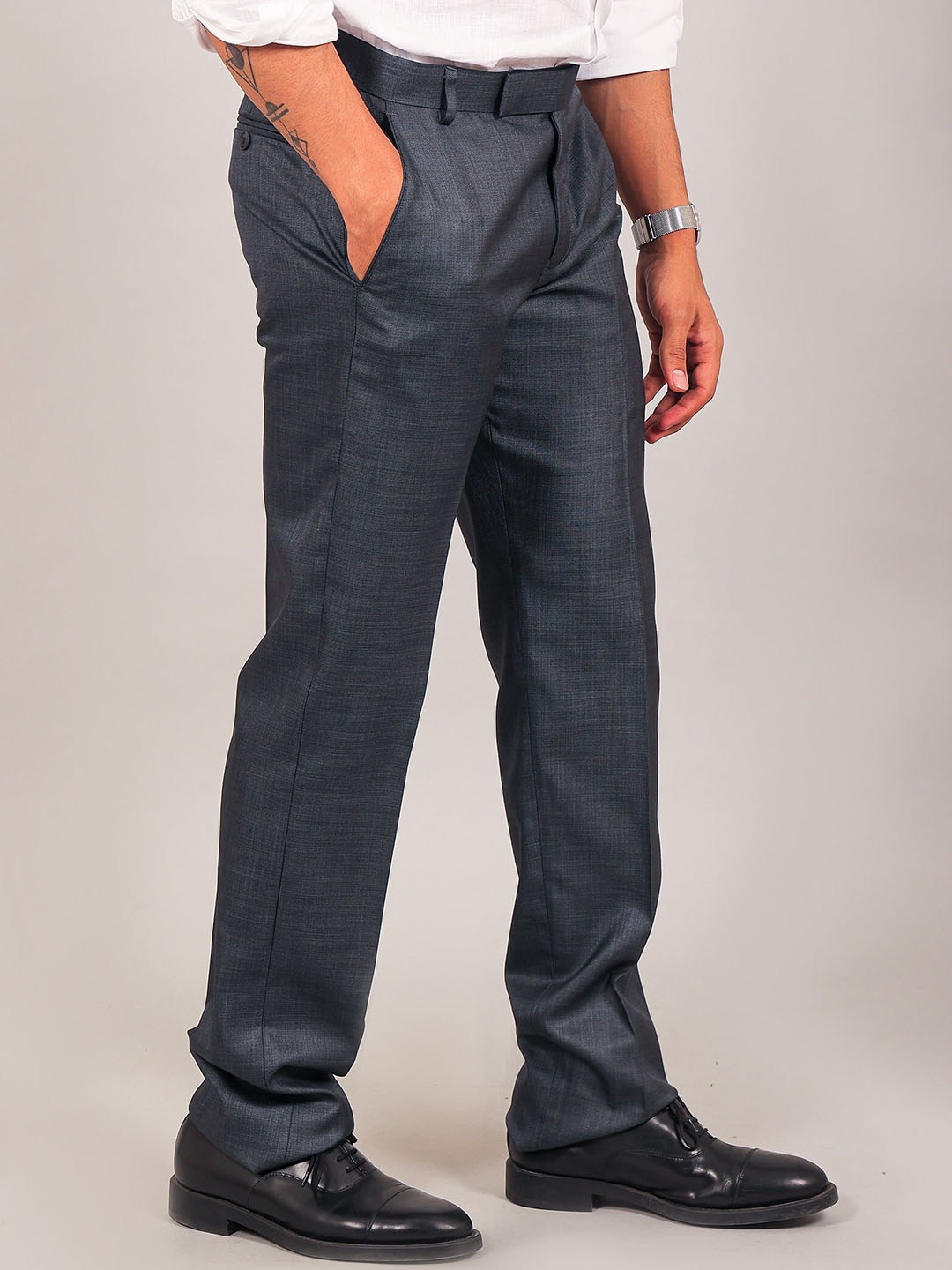

BLUEBIRD Men Mid-Rise Formal Trousers, Black