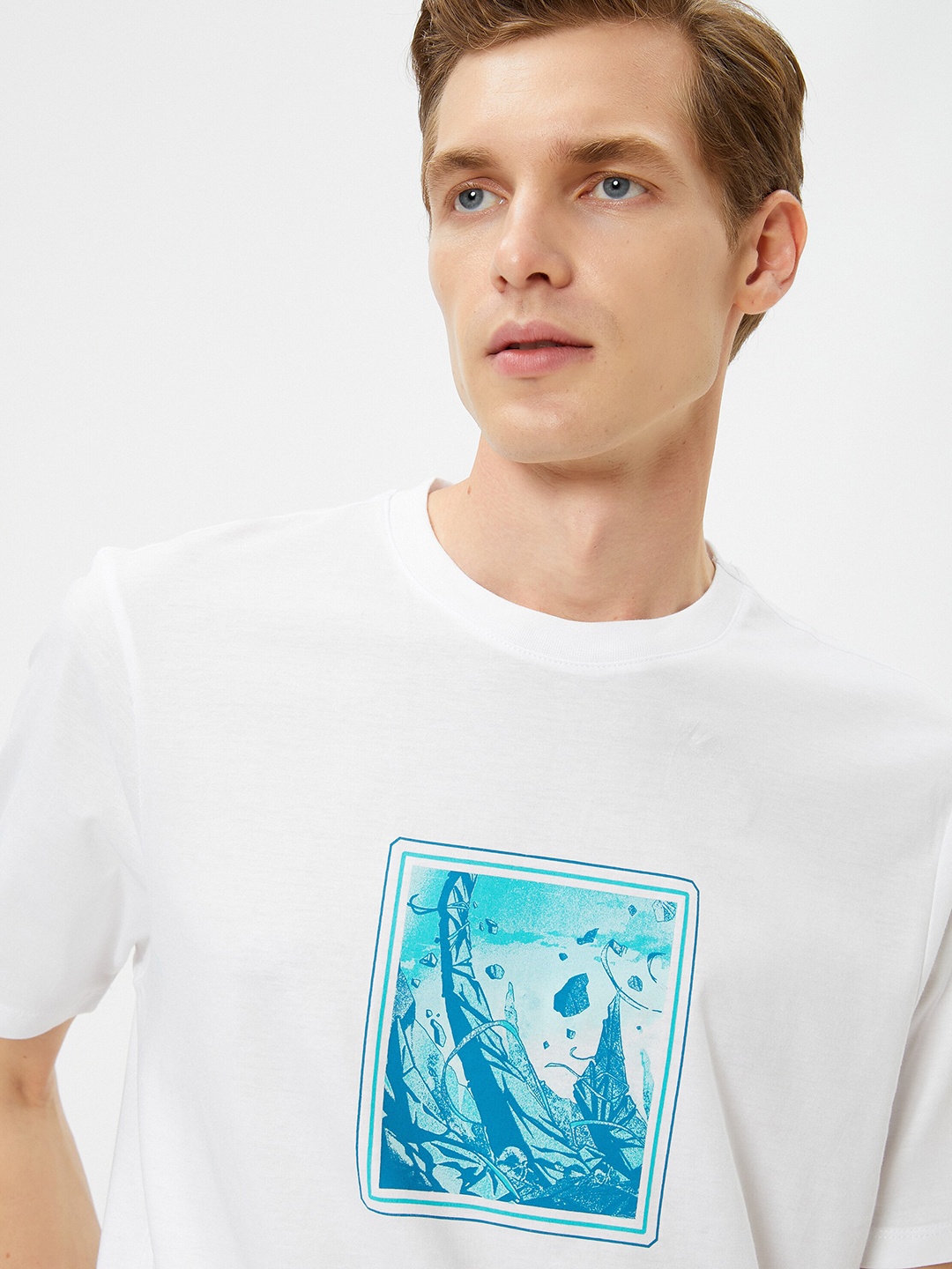 

Koton Round Neck Graphic Printed Cotton T-shirt, White