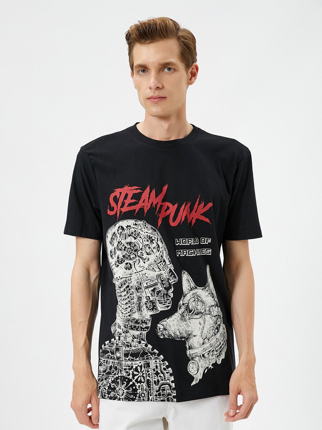 

Koton Graphic Printed Cotton T-shirt, Black