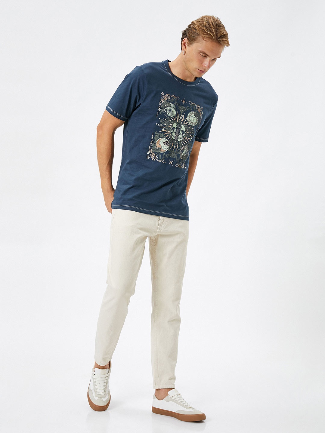 

Koton Graphic Printed Cotton T-shirt, Grey