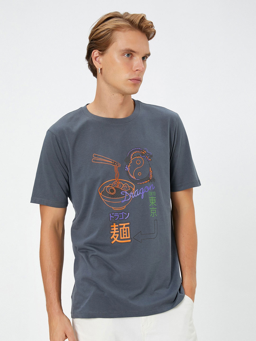 

Koton Typography Printed Cotton T-shirt, Grey
