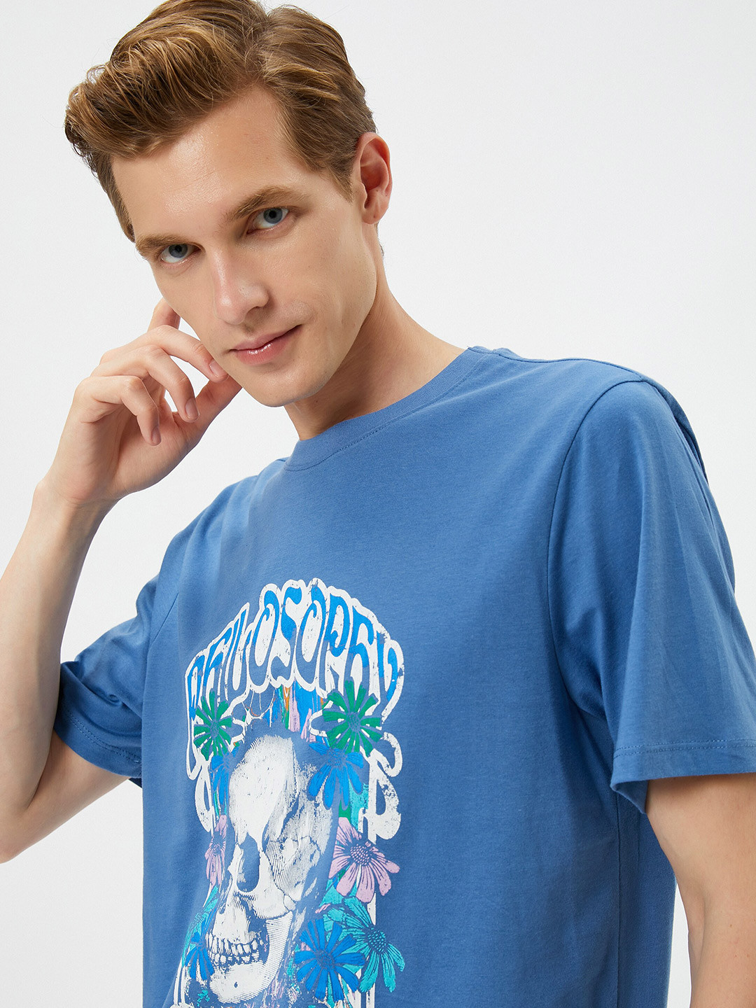 

Koton Graphic Printed Round Neck Short Sleeves Cotton T-shirt, Blue