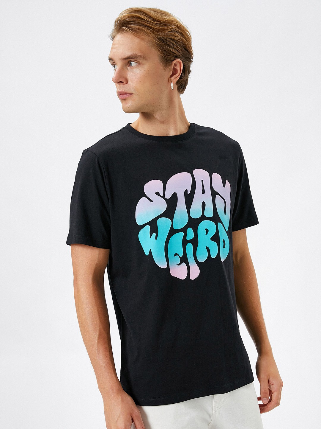 

Koton Typography Printed Cotton T-shirt, Black