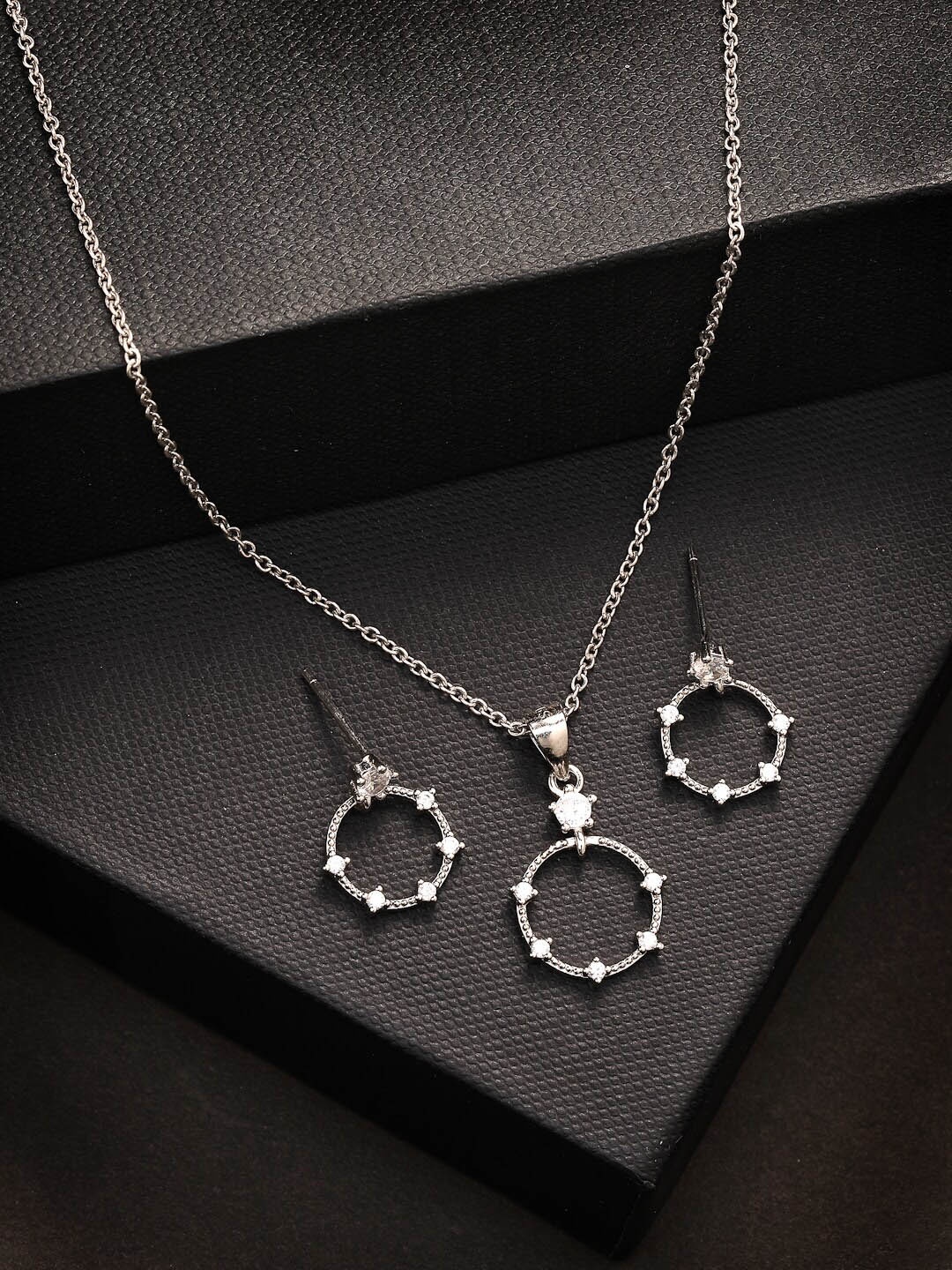

PRIONI 925 Sterling Silver Rhodium-Plated Cubic Zirconia-Studded Jewellery Set