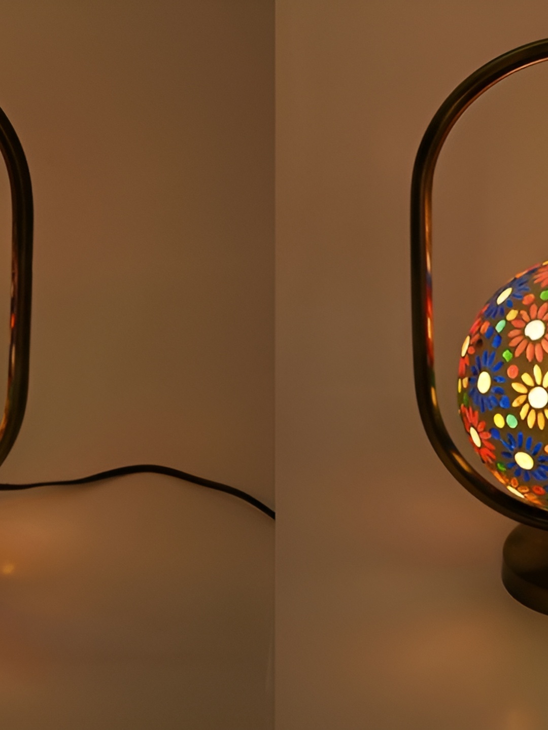 

1ST TIME Blue & Orange Printed Metal Quirky Spherical Table Lamp
