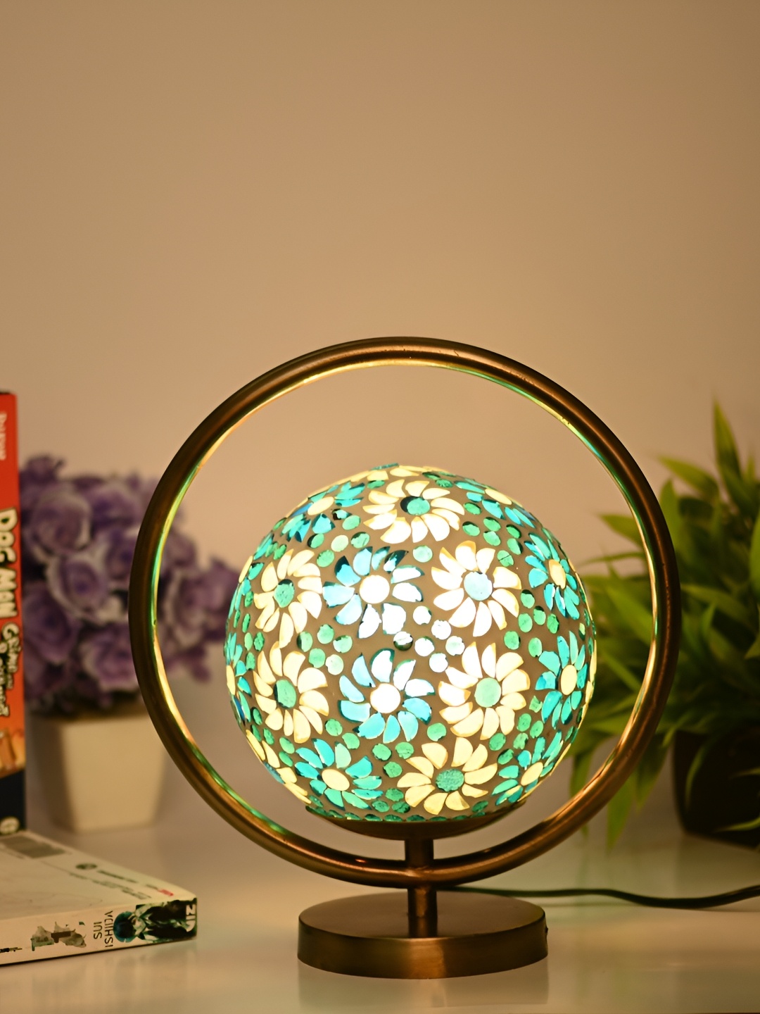 

1ST TIME Blue Textured Metal Traditional Spherical Table Lamp