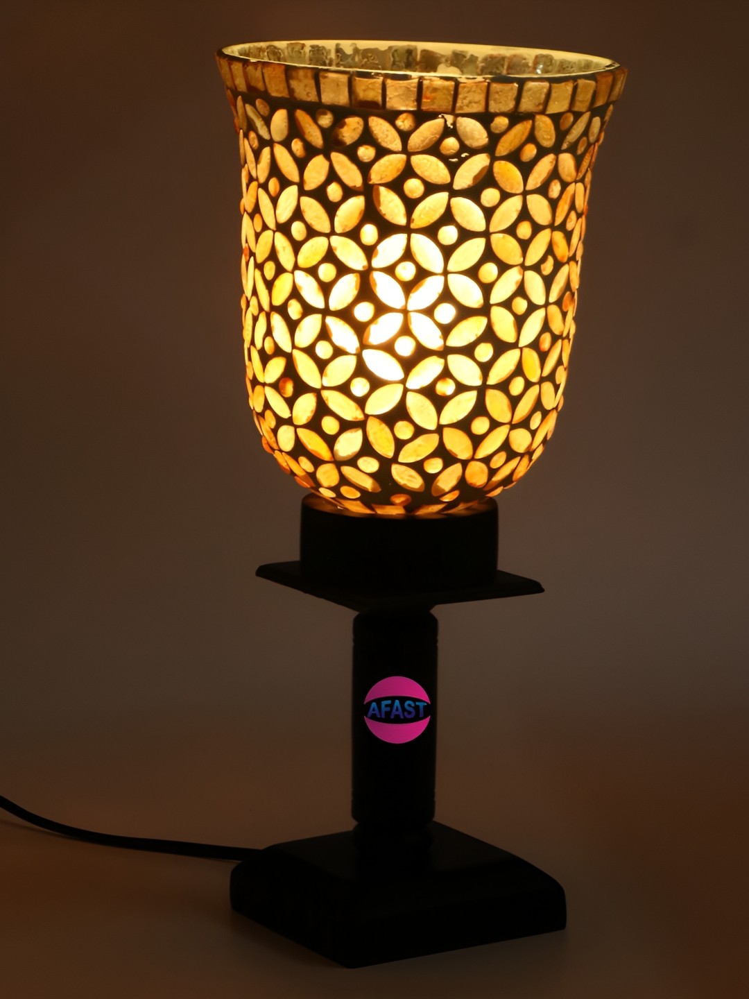 

1ST TIME White Textured Wooden Contemporary Bell Shaped Table Lamp
