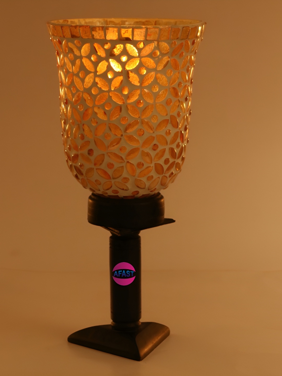 1ST TIME Orange Textured Wooden Contemporary Bell Shaped Table Lamp