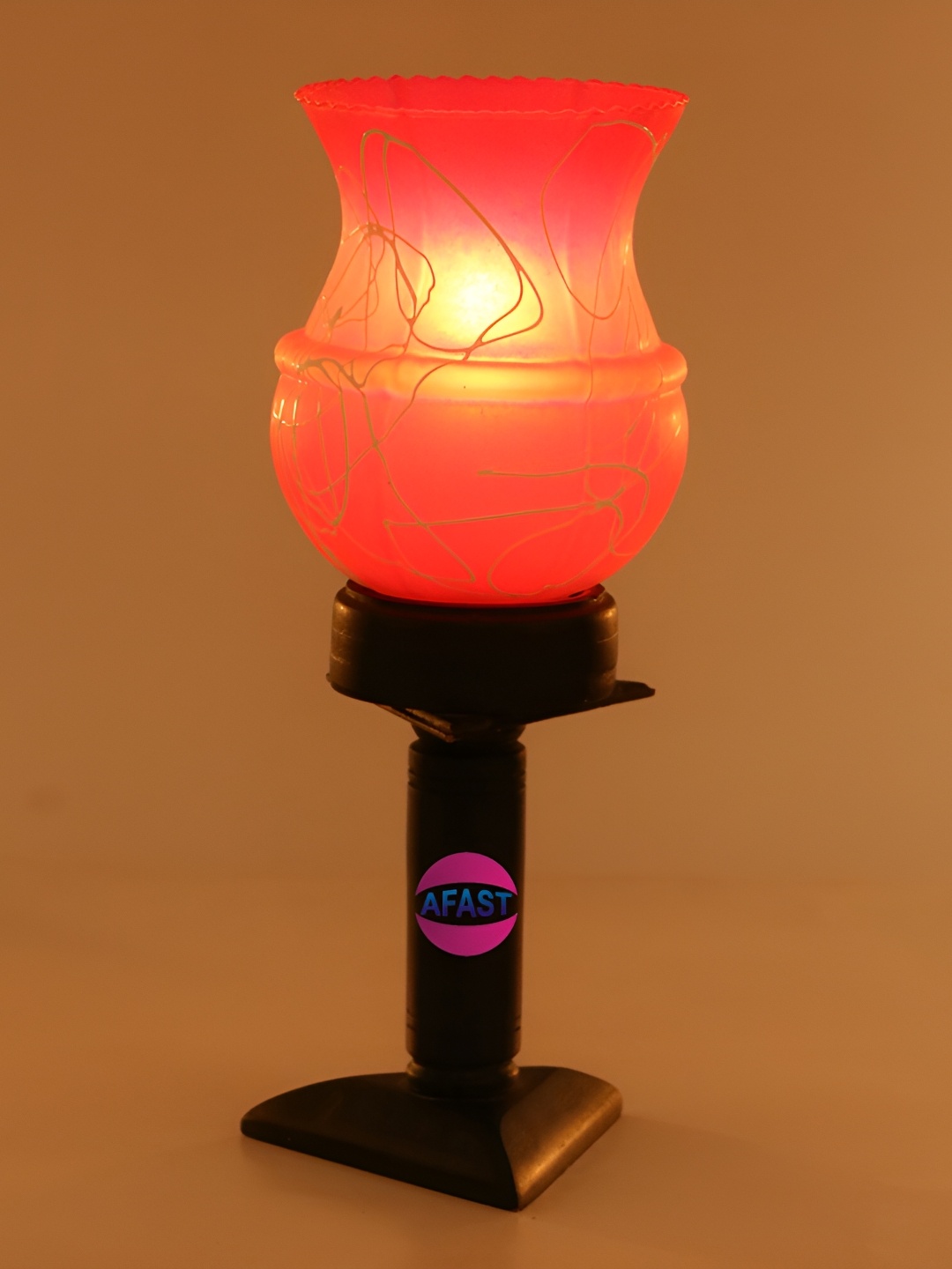 

1ST TIME Red Textured Wooden Traditional Bell Shaped Table Lamp