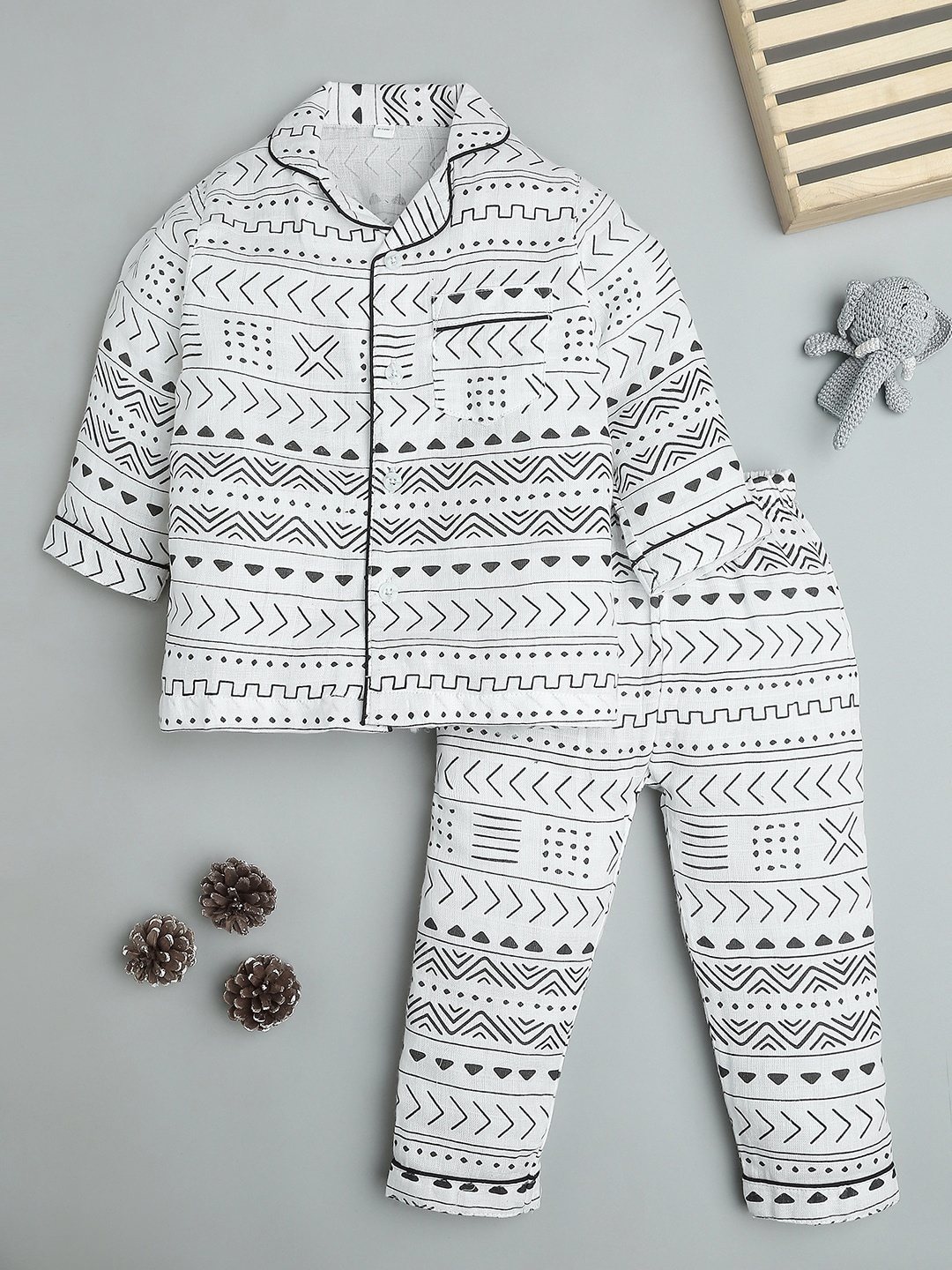 

Fancy Fluff Kids Conversational Printed Night suit, White