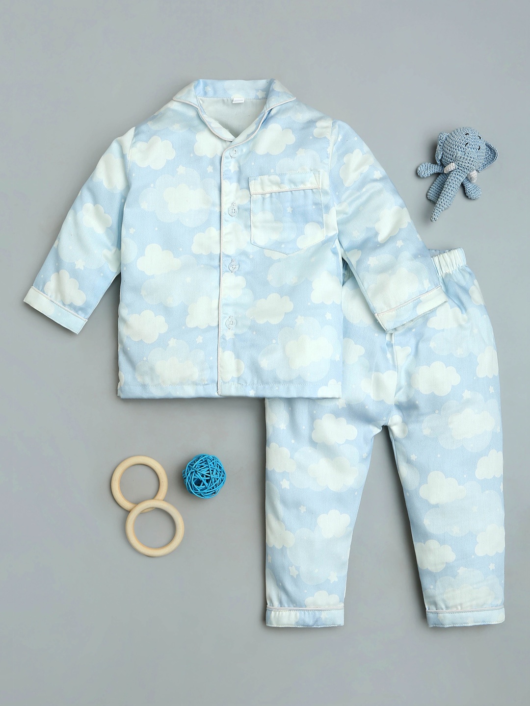 

Fancy Fluff Boys Conversational Printed Night suit, Blue