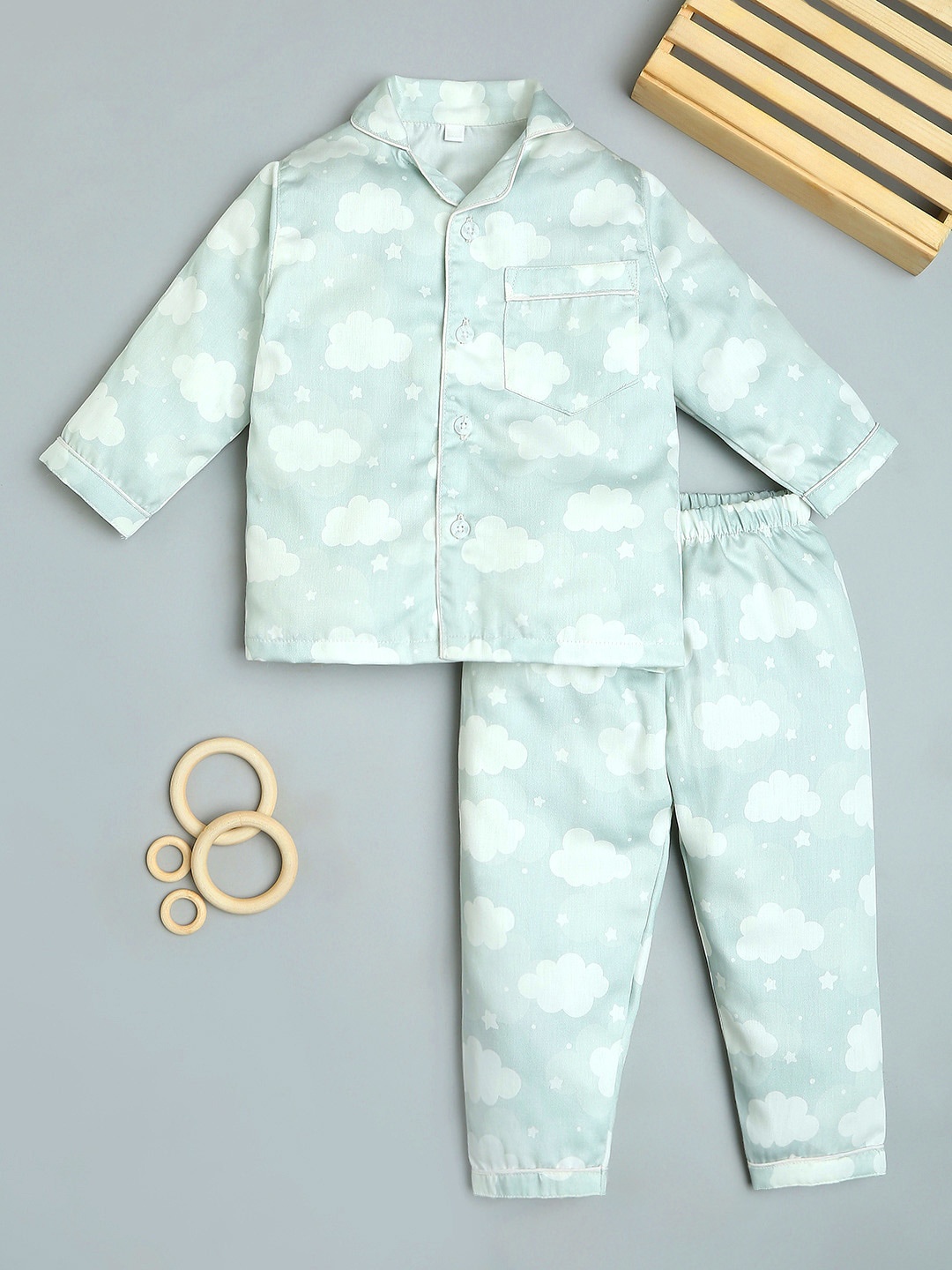 

Fancy Fluff Kids Conversational Printed Night suit, Grey