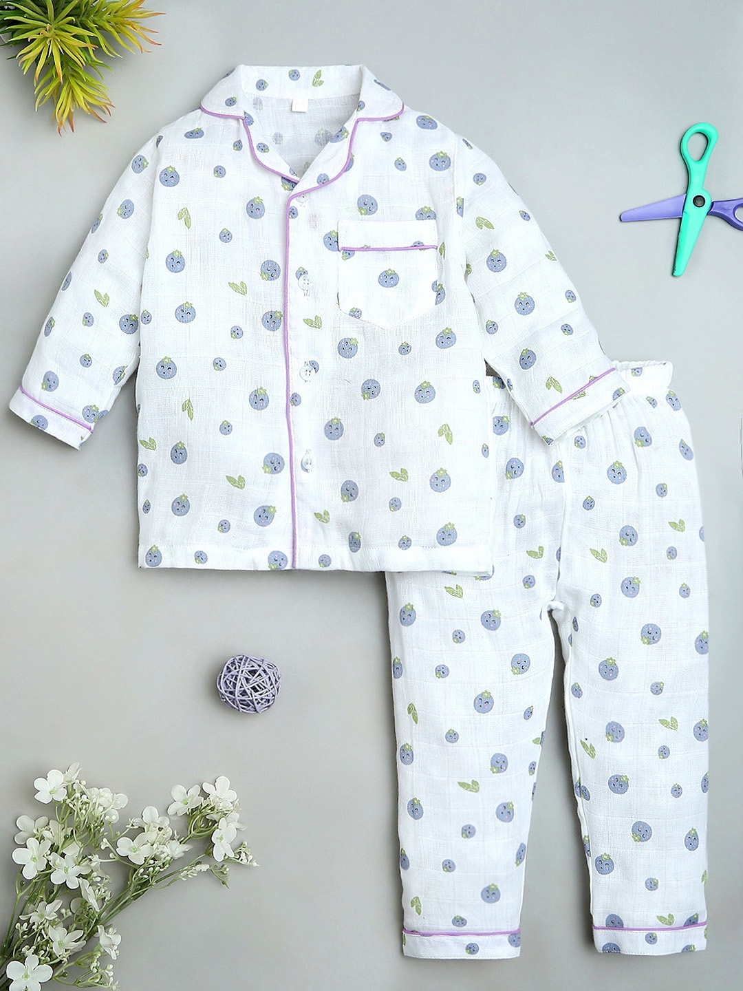 

Fancy Fluff Kids Conversational Printed Night suit, Blue