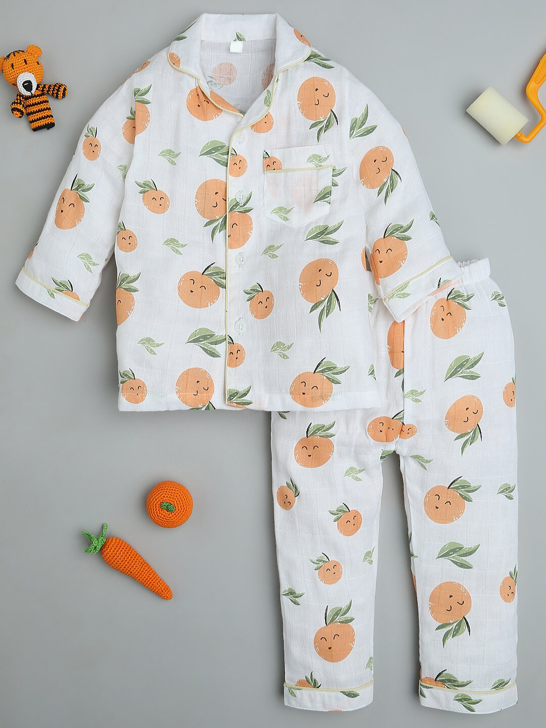 

Fancy Fluff Kids Conversational Printed Night suit, Orange