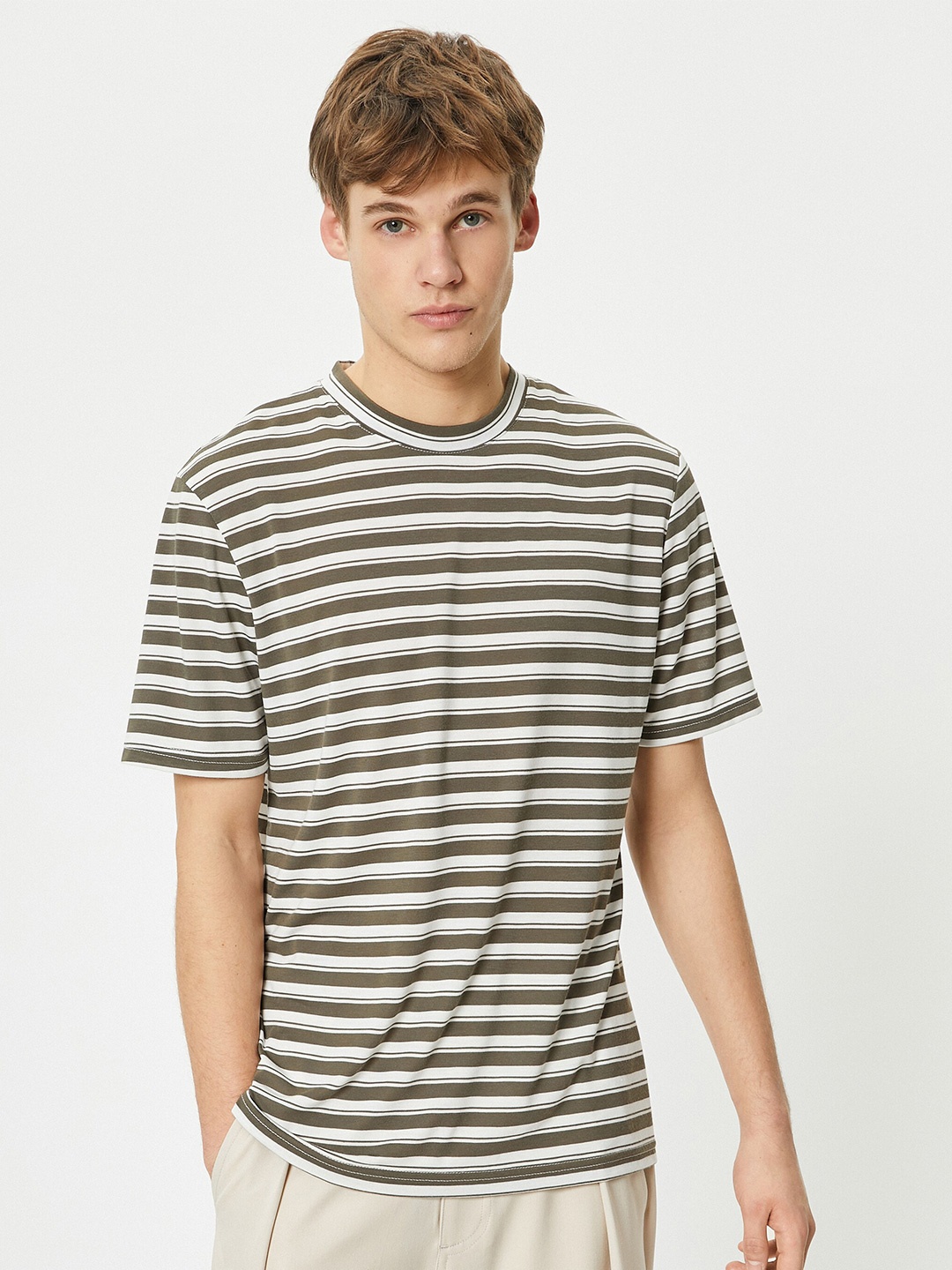 

Koton Striped Round Neck Short Sleeves T-shirt, Green