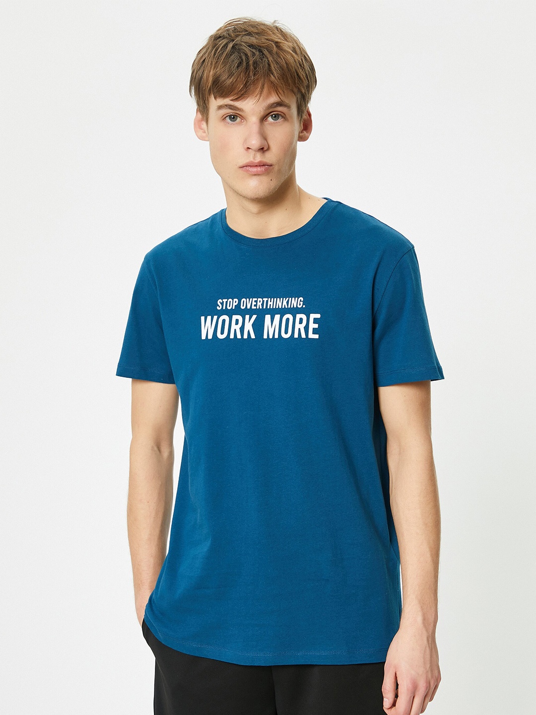 

Koton Typography Printed Round Neck Short Sleeves Cotton T-shirt, Blue