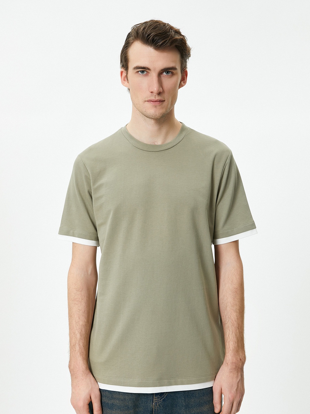 

Koton Round Neck Cotton Knitted T-shirt, Khaki