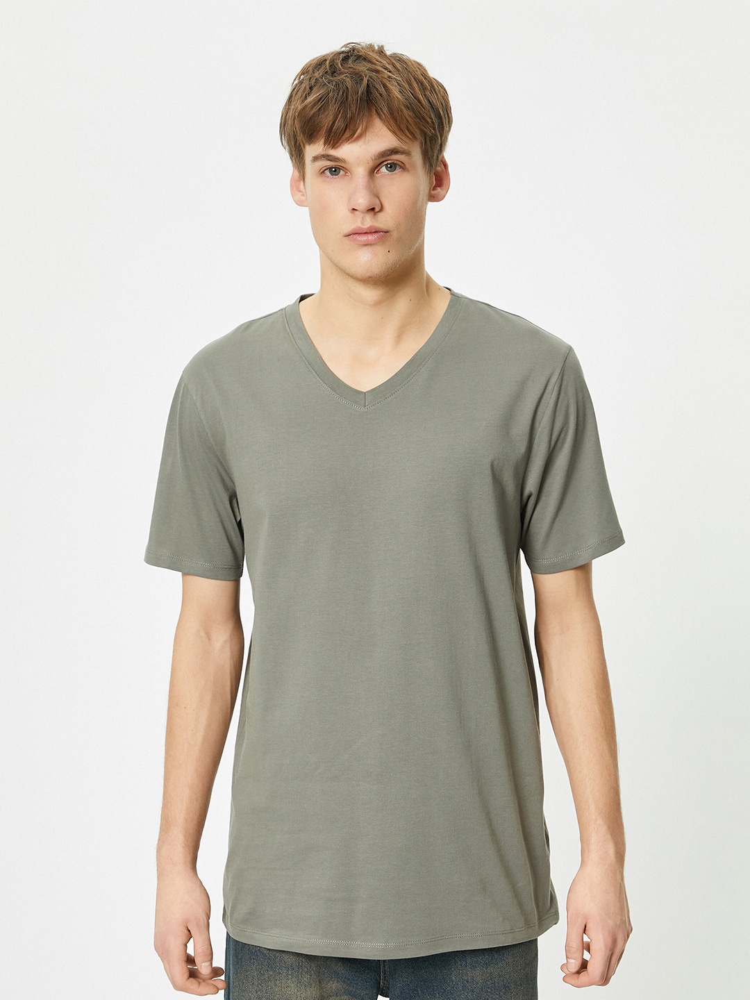 

Koton V-Neck Short Sleeves Slim Fit T-shirt, Khaki