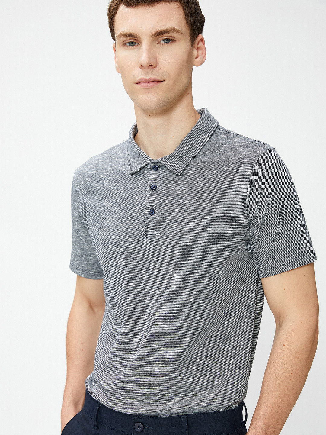 

Koton Self Design Polo Collar T-shirt, Grey